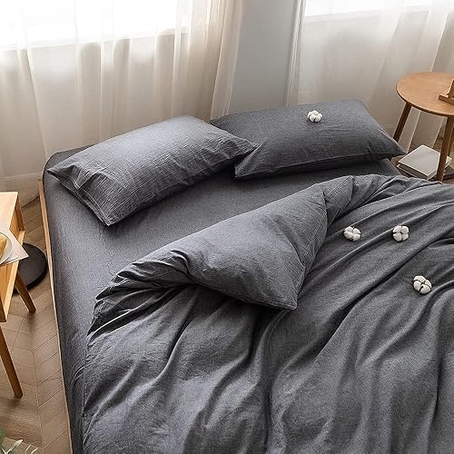 Miniatura 9 de FACE TWO FACE Juego de funda de edredón de 3piezas, 100% algodón lavado con textura parecida al lino transpirable duradero suave cómodo (tamaño