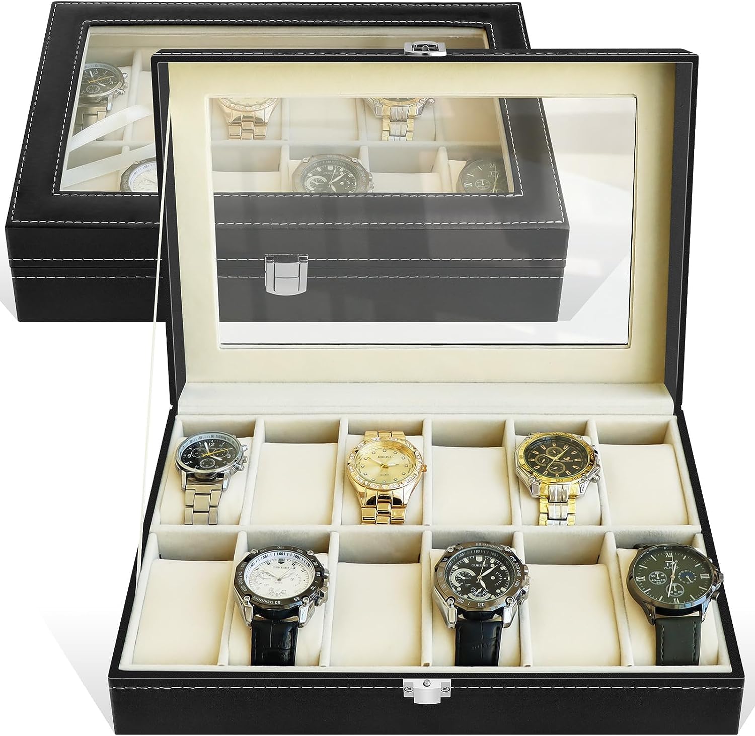 Coffret Rangement Pour 10 Montres En Simili Cuir Noir - Fabriqué En Allemagne - Neuf