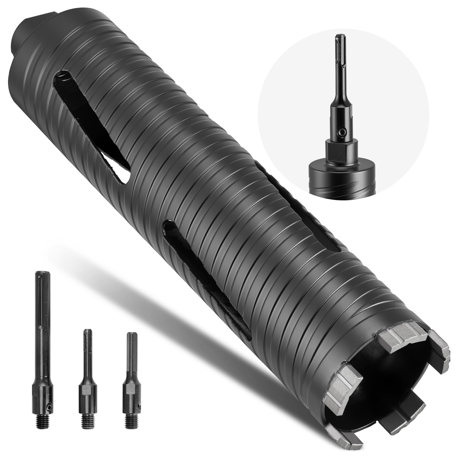 VEVOR Punte per Muratura Diametro 64 mm, Profondità di Foratura 241 mm, Filettatura Interna M16, Punta Carotatrice Diamantata a Secco con 3 Adattatori, Chiave Esagonale per Cemento Armato