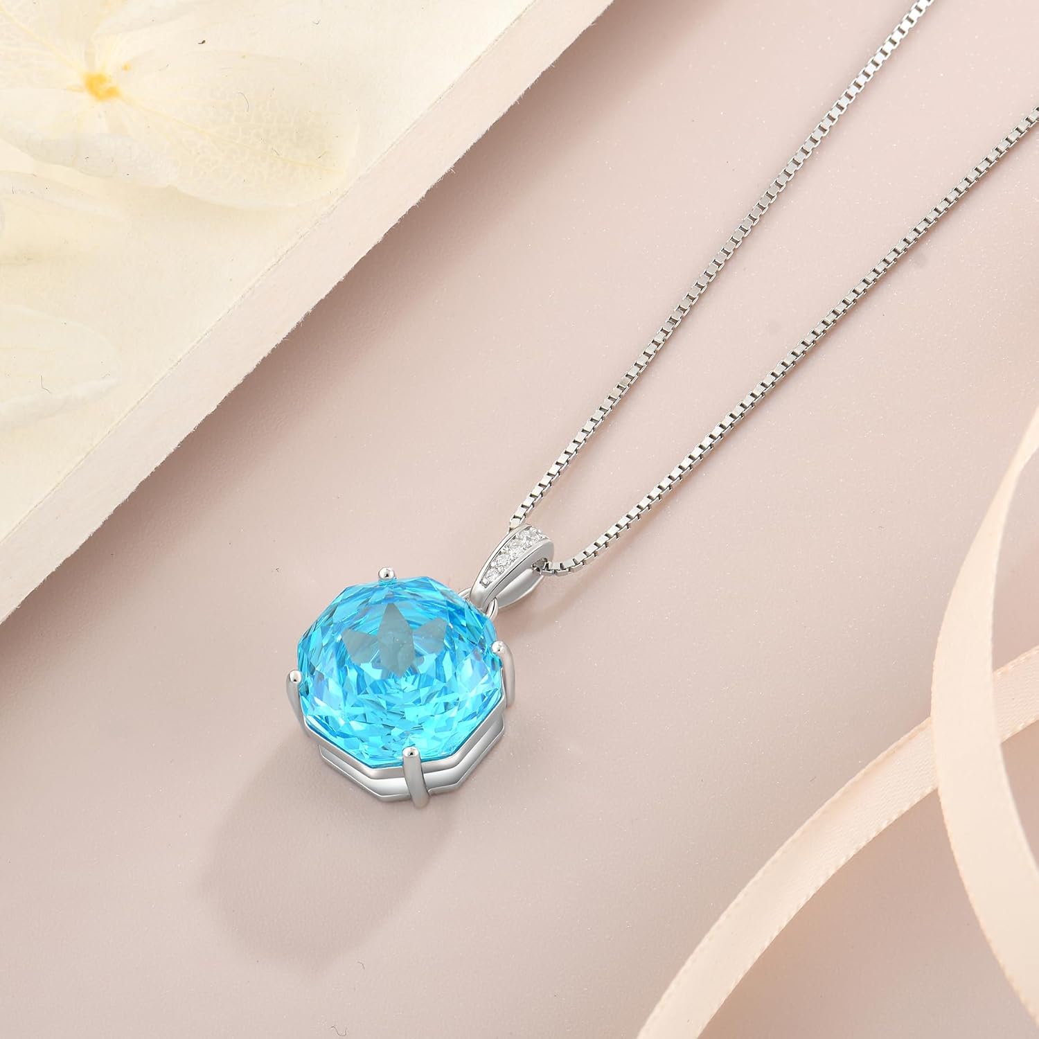 YIFISIY Rose Necklaces for Women, 925 Sterling Silver Rose cut Birthstone Pendant Octagonal Flower Jewelry Gifts for Her - Image 5