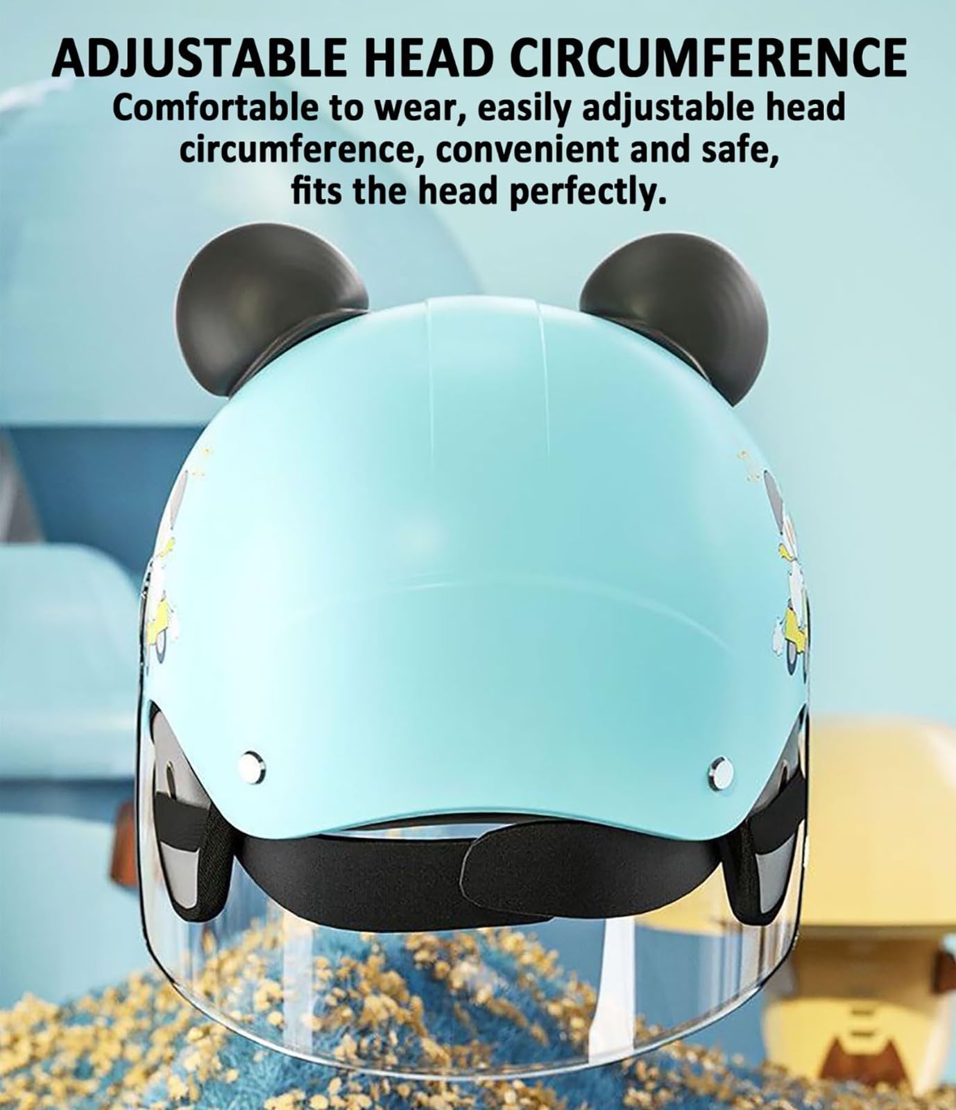 Casco Moto Bambino Scodellino ECE 22.06 Omologato Visiera Parasole Orecchie 3D Panda Calotta ABS Leggera Kids Scooter Ciclismo Ragazzo Ragazza 3-12 Anni 8,48~55cm