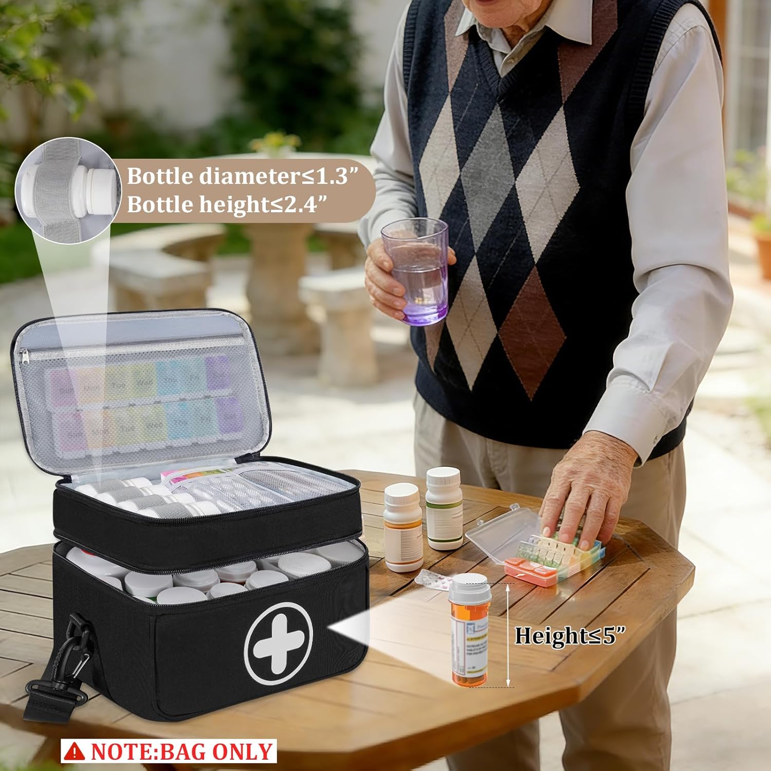 Medicine Organizer Bag, 2 Layer Pill Bottle Organizer Storage Bag Empty, Lockable Medicine Travel Bag with Adjustable Divider, Suitable for Pills, Vitamins, Fish Oil,Medical Supplies