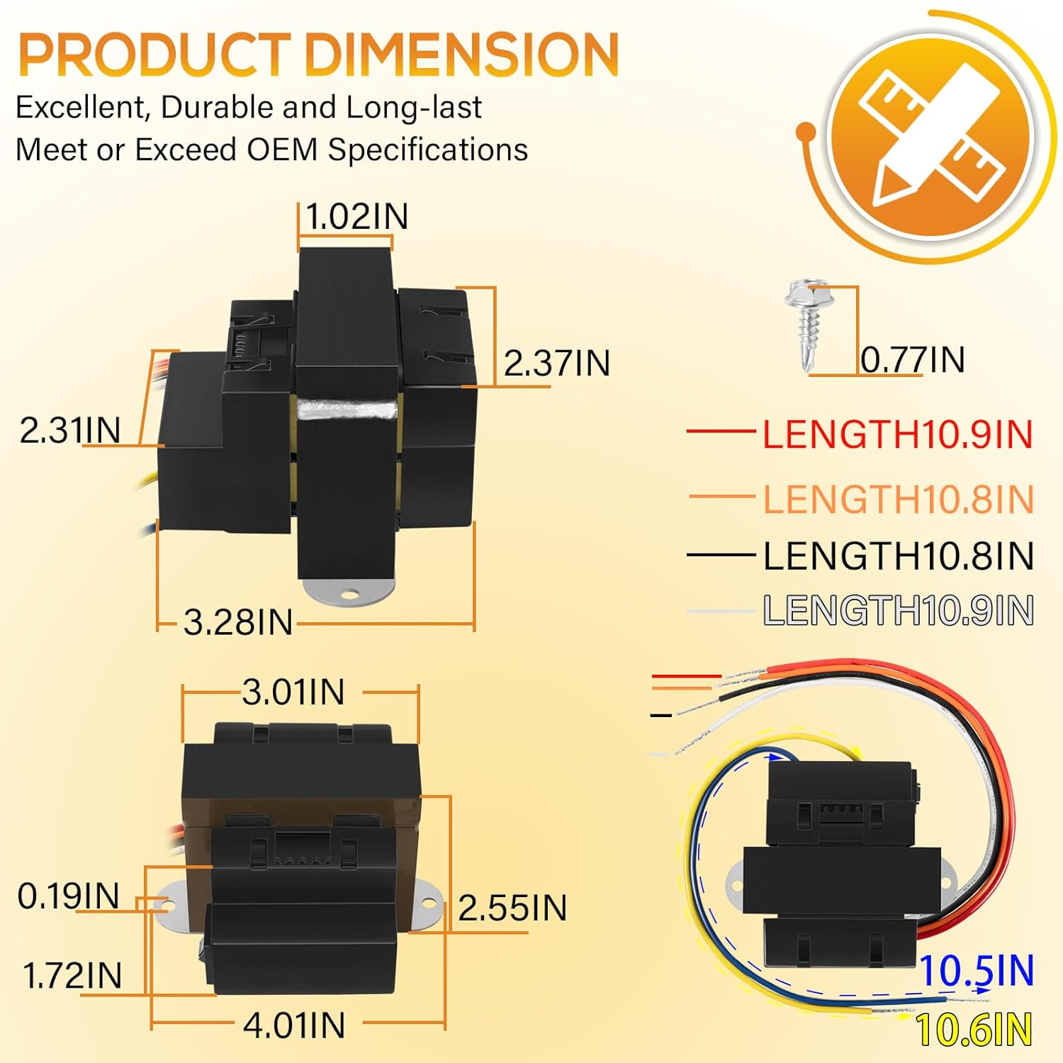 90-T60C3 24VAC 60-VA Foot Mount Class 2 Transformer for Industrial, Heating and Air Conditioning Controls Applications, Color Coded Primary Leads