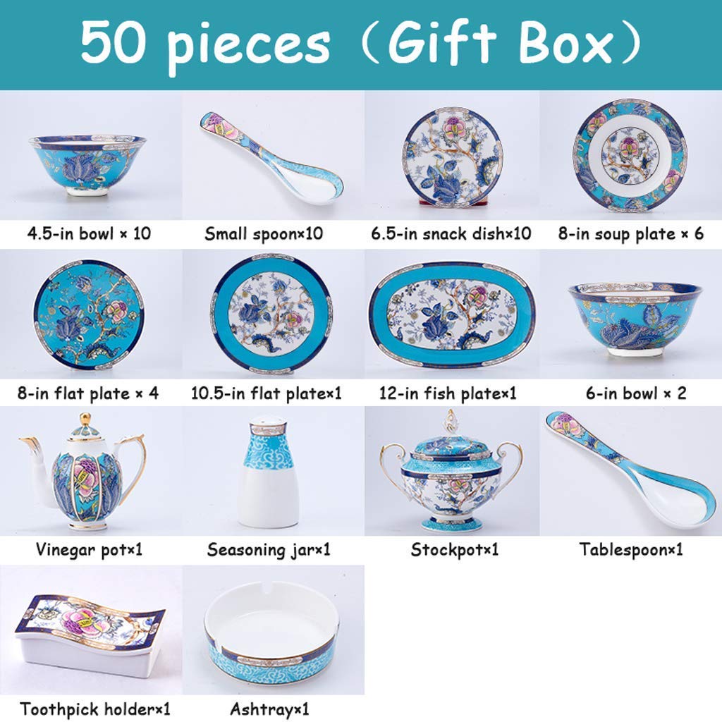 H3TF5J Wysokiej klasy ceramiczny zestaw zastawy stołowej, 50-częściowy zestaw zastawy stołowej w Chinach, eleganckie designie stołowe pudełko prezentowe, domowe stoliki stołowe, zestaw upominkowy