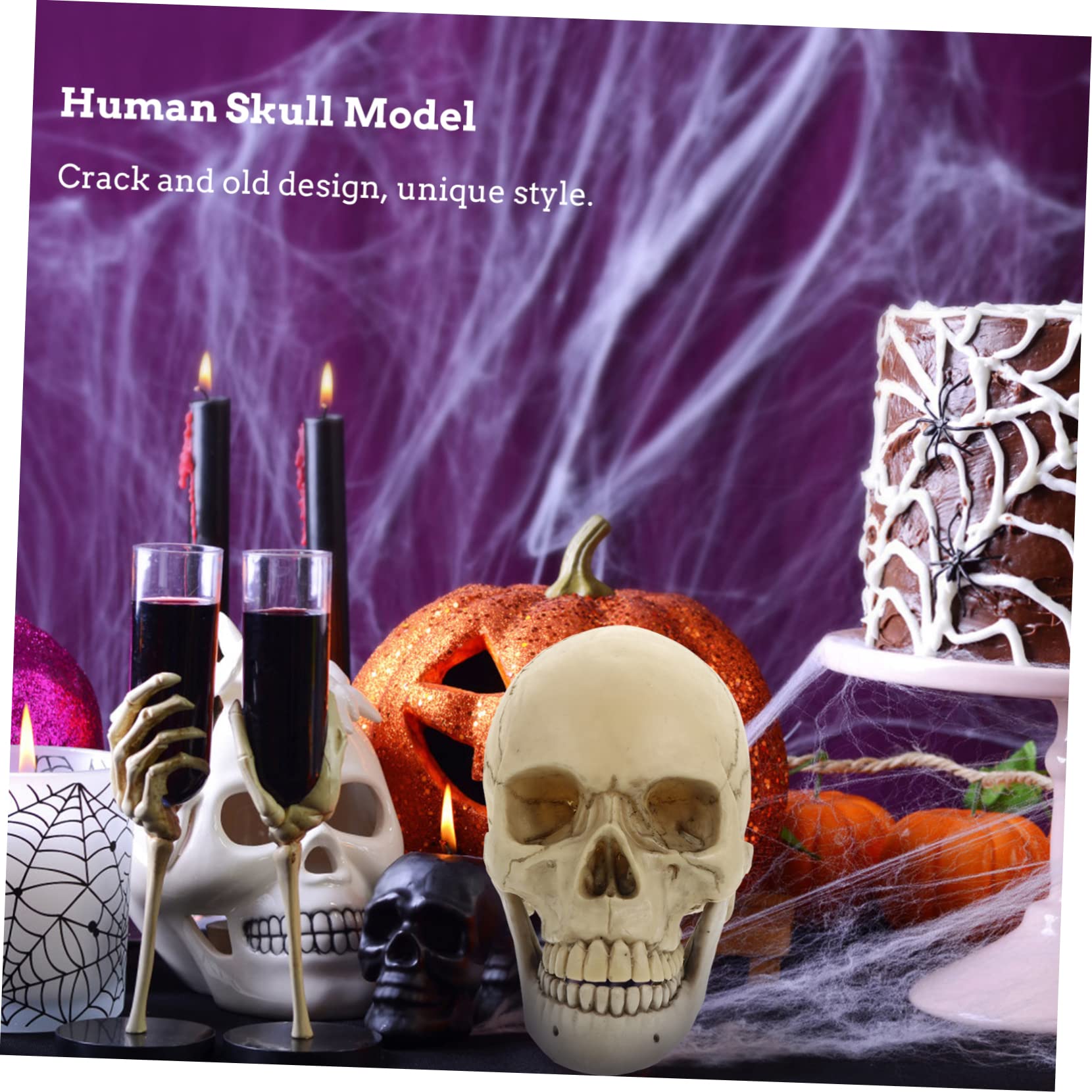 1 Pieza de Cráneo de Resina Estatua Decorativa para Halloween Cráneo Adulto con Mandíbula Móvil Ornamentación de Fiesta Resistente y Duradera