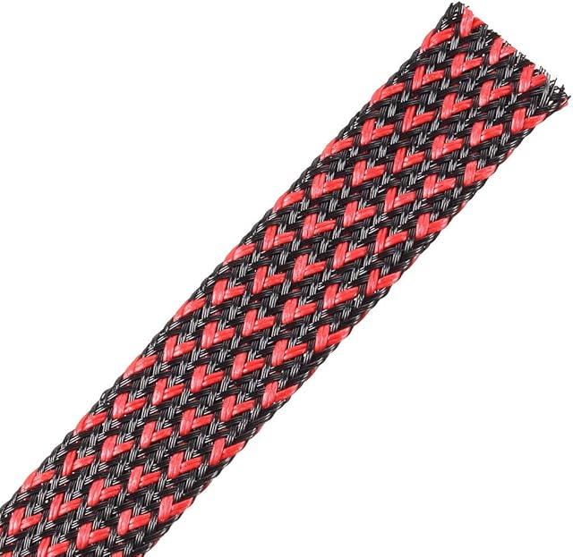 sourcing map PET Expandable Cord Protector, 19.5Ft-12mm Wire Loom Cable Sleeve Black and Red