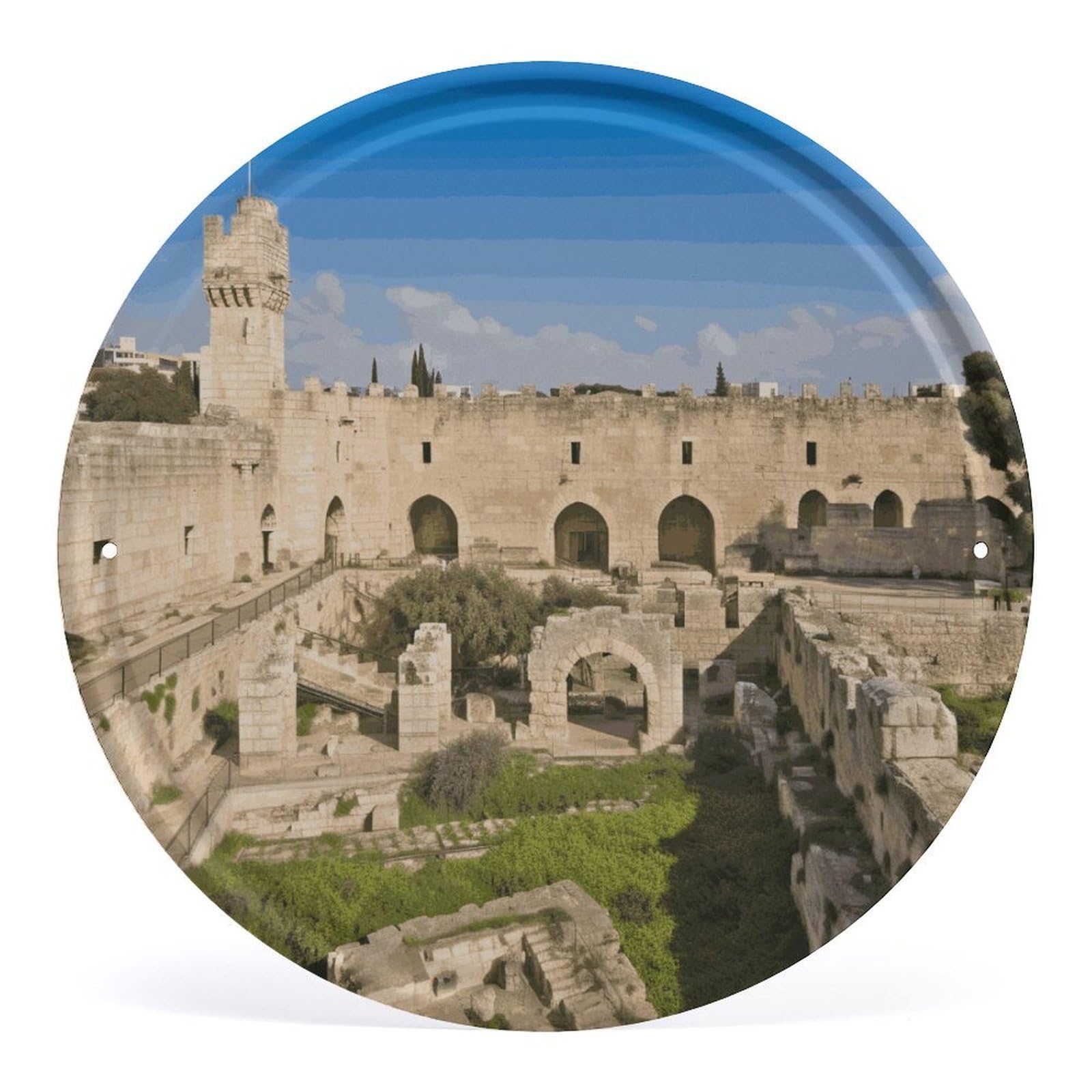 Fodpand Style Israel At The Tower Of David Round Wall Art Hanging Decorations, Wall Decor Modern Minimalist Artwork, Tin Sign Hanging Picture For Living Room, Bedroom, Office, Hallway, 11.8X11.8 Inch