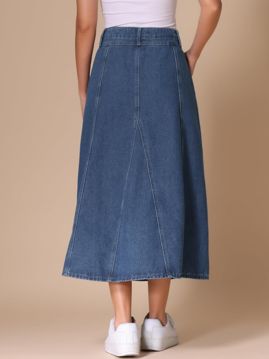 Allegra K Women's Casual Denim Skirts High Waisted A-Line Frayed Midi Skirt with Pockets