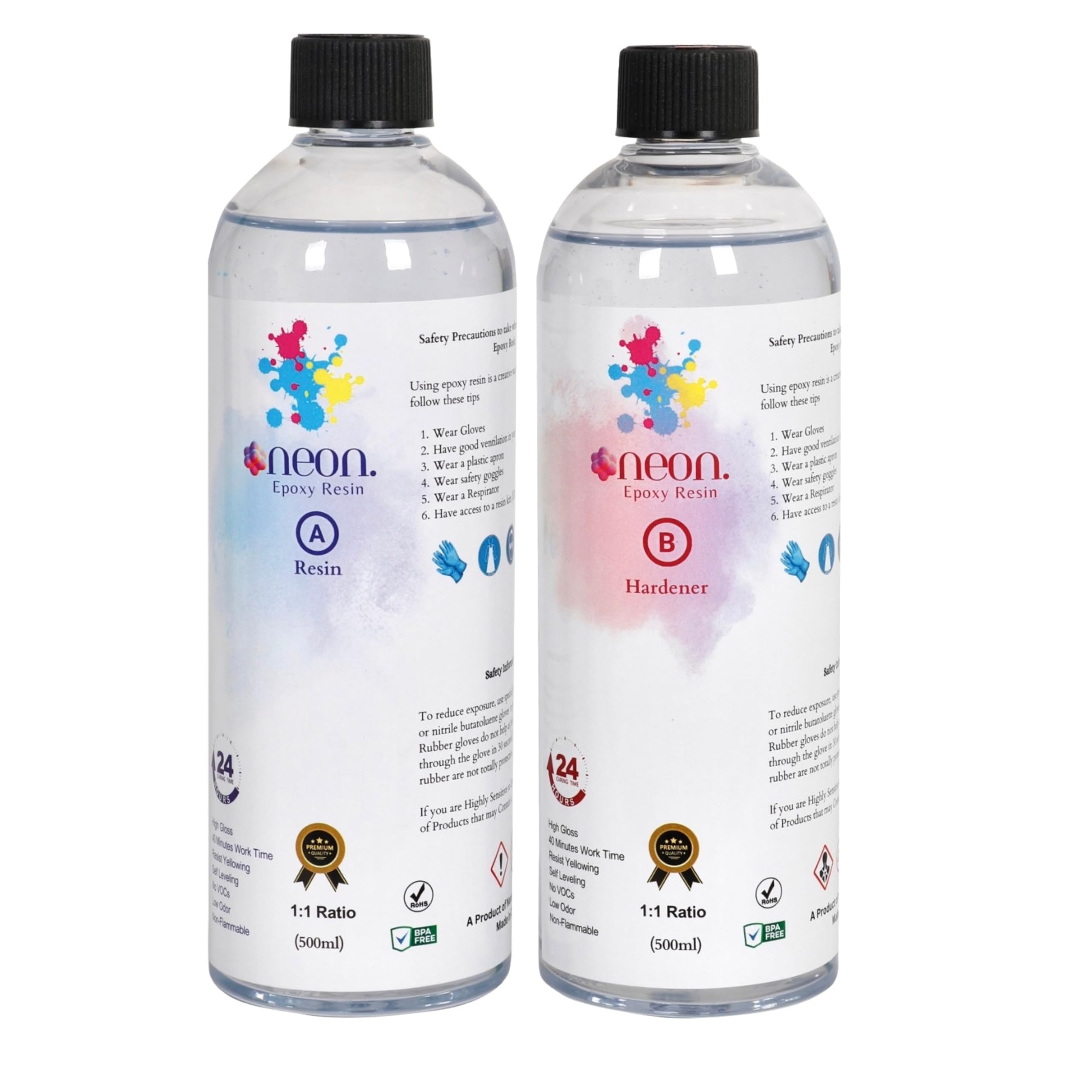 Neon Epoxy Resin 1kg Kit (1:1 Ratio) – Crystal Clear, High Gloss, Bubble-Free, Non-Yellowing Formula for Art, Wood, River Tables & DIY Crafts