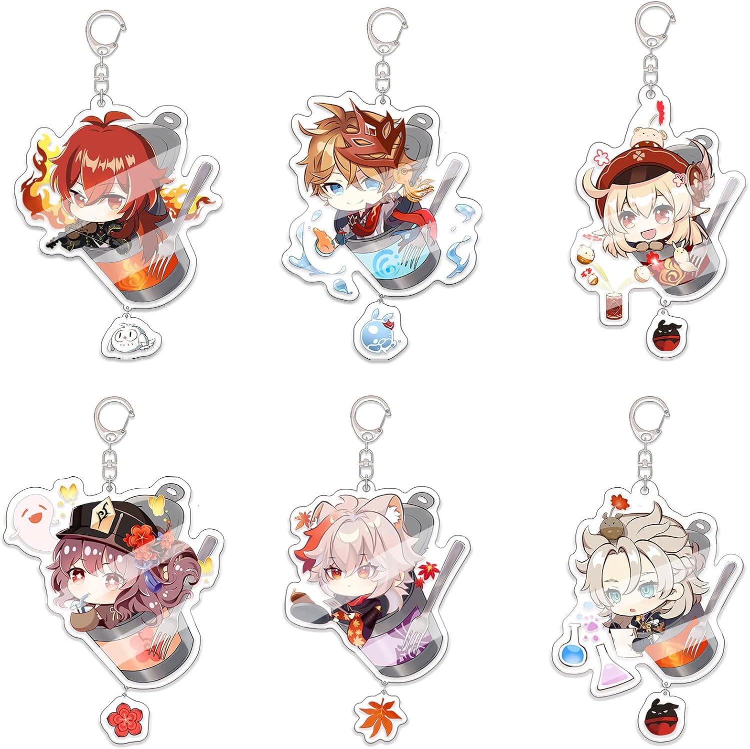 Ptdwaz Genshin Impact - Juego de 6 llaveros de acrílico con figura linda, Genshin Impact Gifts Llaveros con llavero