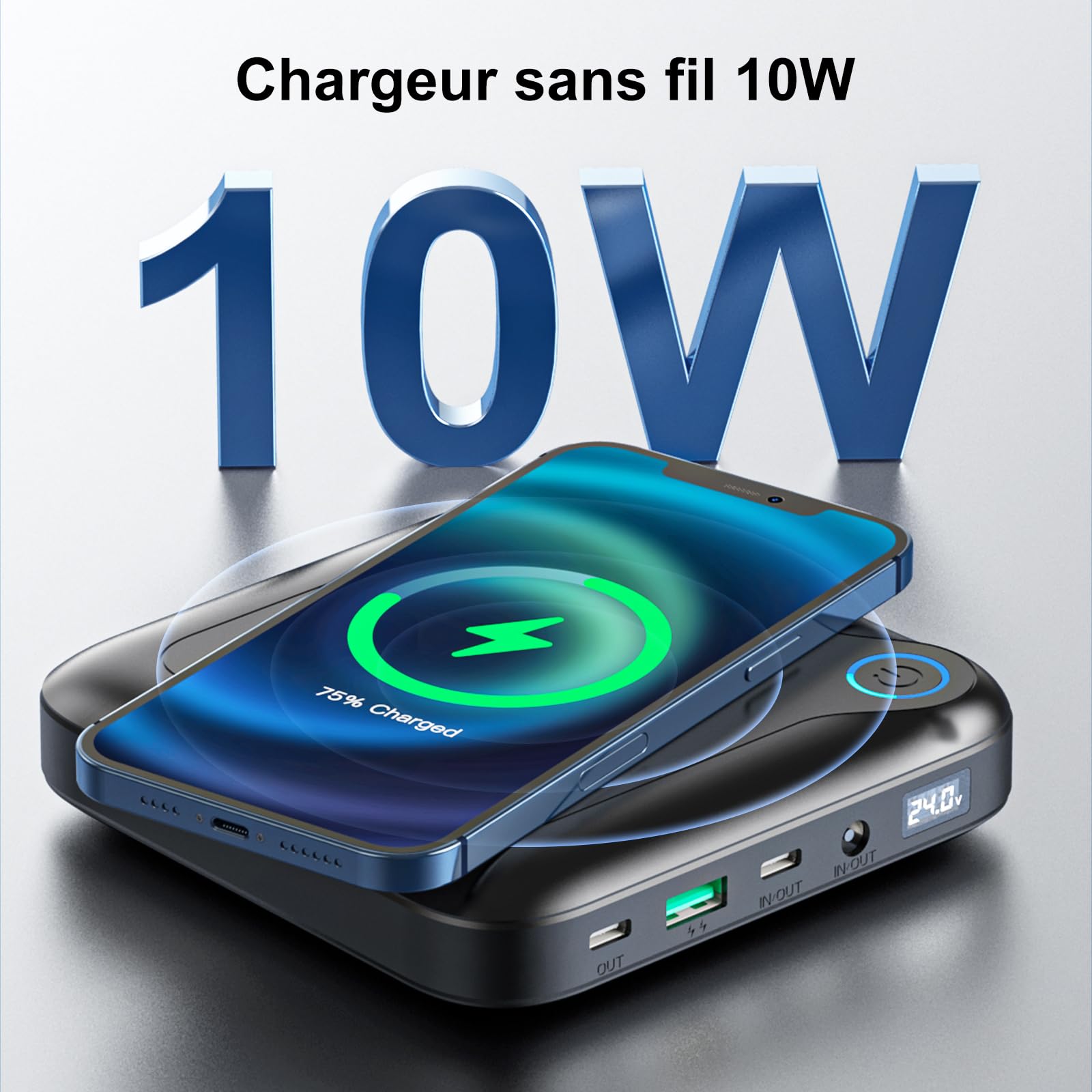 EASYLONGER EL240 88.8Wh Batterie CPAP, CPAP Power Bank avec 4 Câbles pour ResMed AirMini, AirSense 11, AirSense 10, S9, Philips Dreamstation,24000mAh Voyage Batterie CPAP
