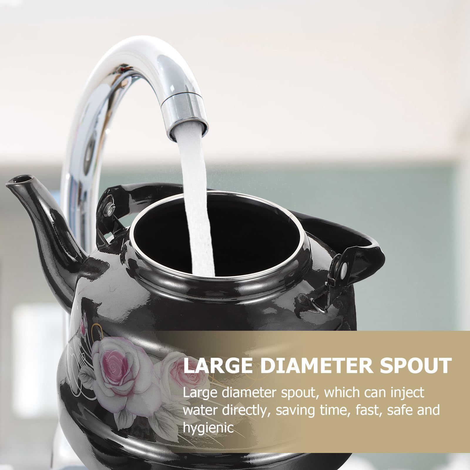 Hervidor de Agua de Cocina 1.7l de Esmalte Negro Estilo Retro