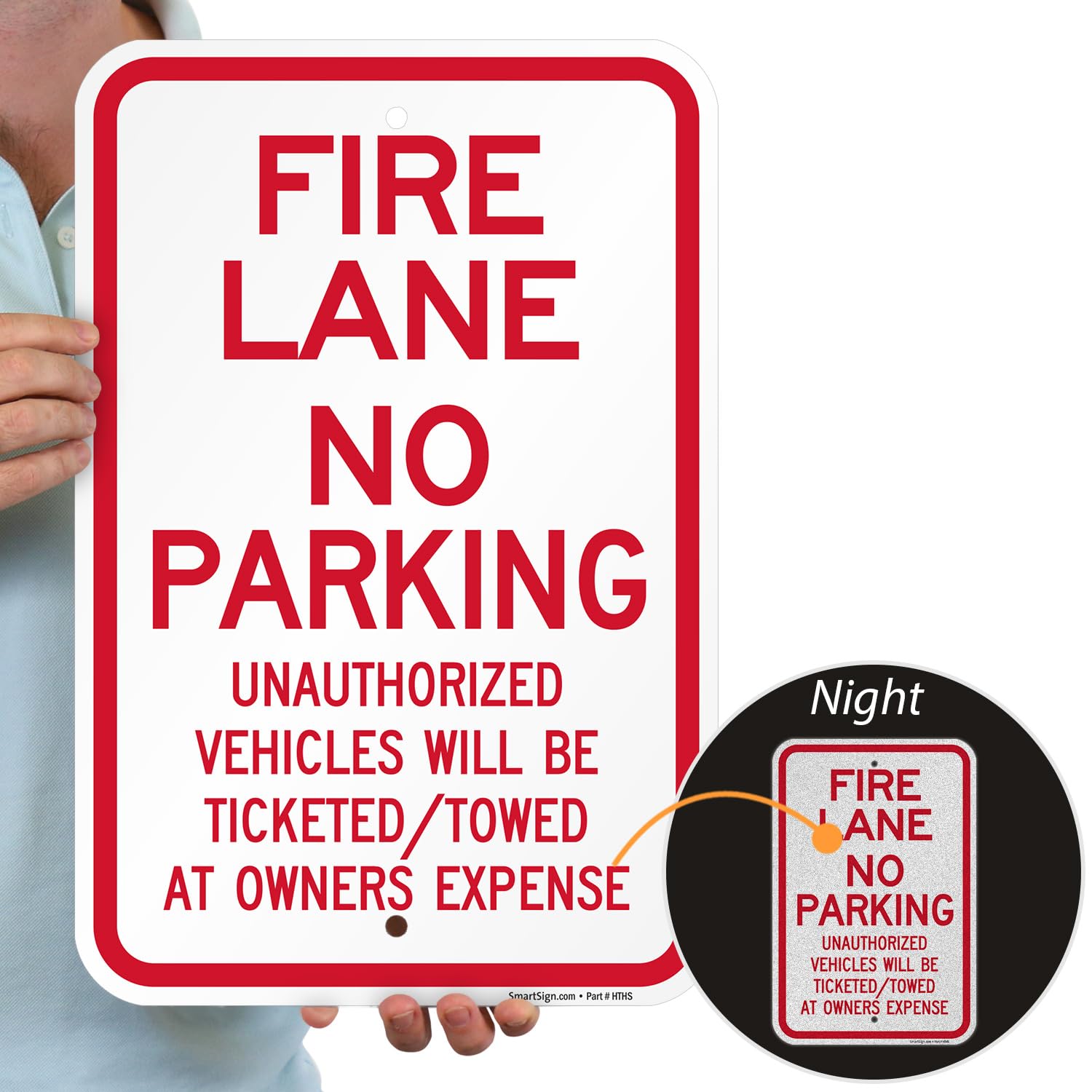 SmartSign Fire Lane - Señal de vehículos no autorizados remolcados - 12 x 18 pulgadas, compuesto de aluminio de 120 mil (ACM), material reflectante de grado ingeniero, rojo y blanco