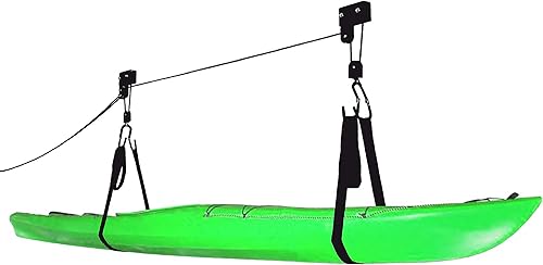 Elevador de kayak, almacenamiento de garaje superior, sistema de polea con capacidad de 125 libras para almacenamiento de kayak, canoa, bicicleta o