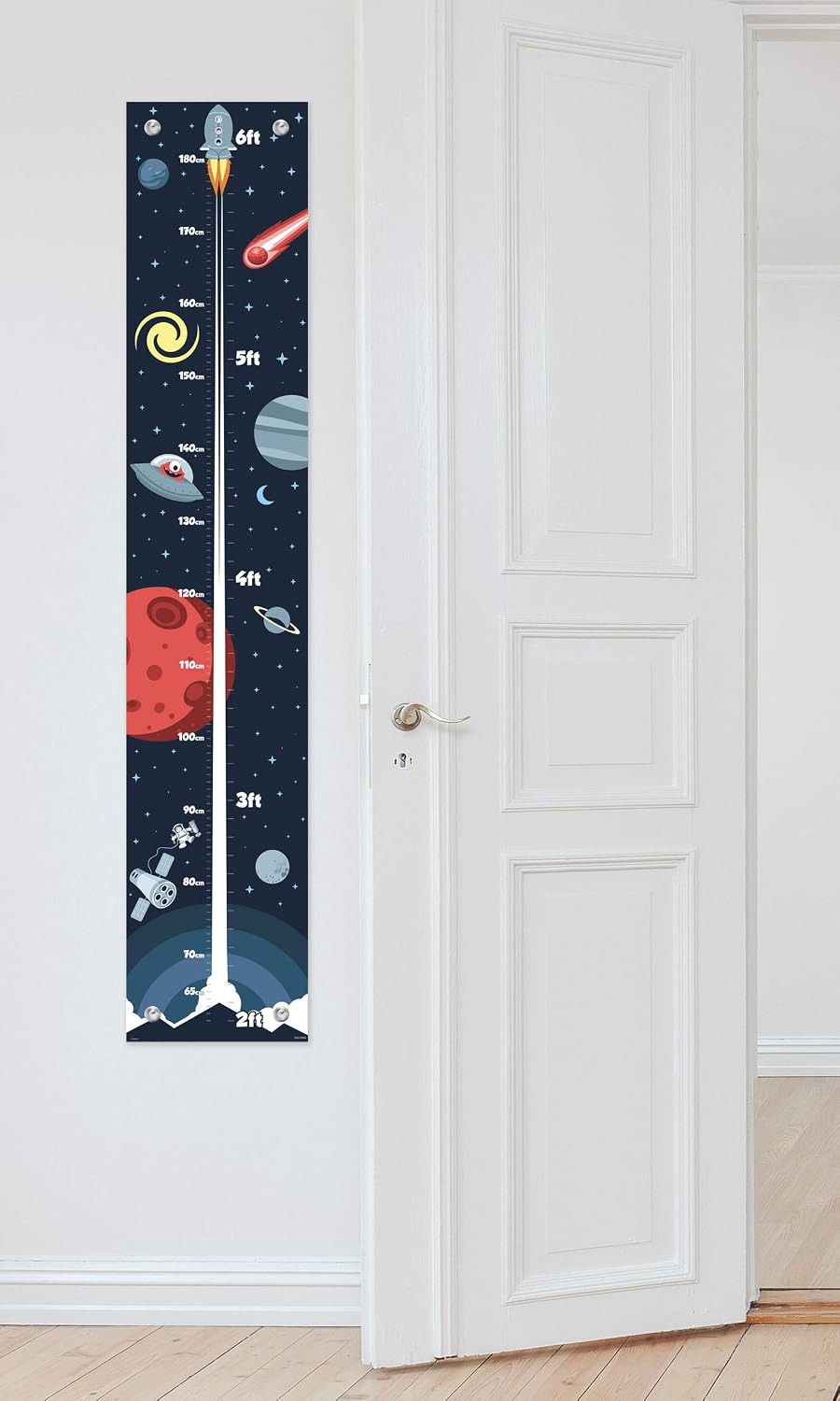 Cool Astronaut Kids Height Growth Chart Childrens Decor Nursery Set Outer Space 2-Pack Vinyl Growth Chart