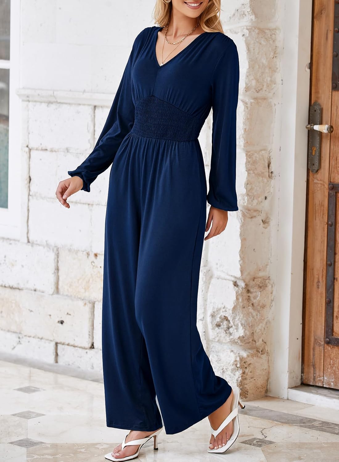 Happy Sailed Womens V Neck Jumpsuit Trendy Fall Long Pakistan Ubuy