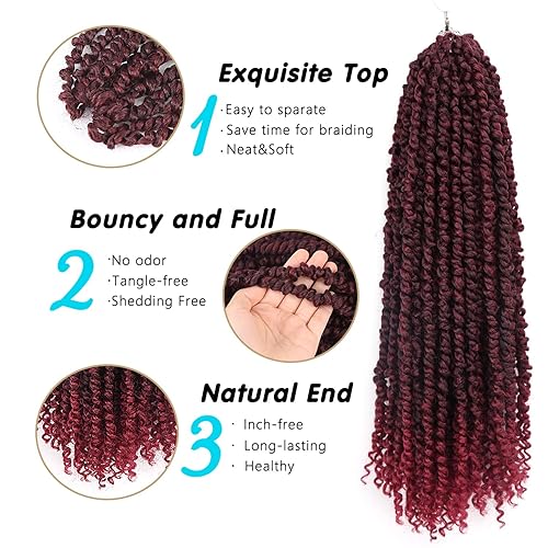 Miniatura 3 de Pelo de Passion Twist Cabello de ganchillo de 24 pulgadas para mujer, 8 paquetes de cabello rizado pretrenzado de ganchillo Passion Twists