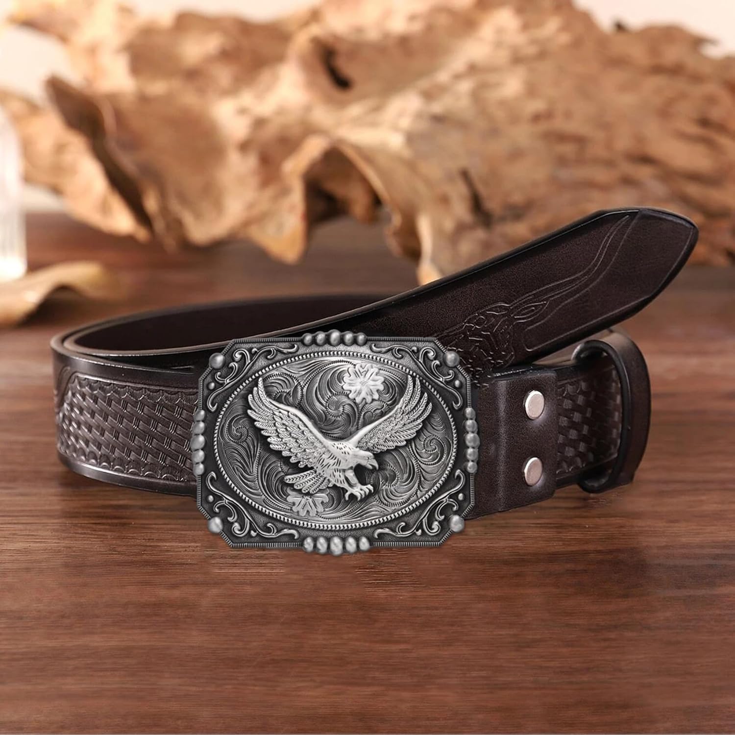 Western Belt Buckle for Men, Large Belt Buckle Golden Soaring Eagle, Eagle Cowboy Big Belt Buckles - Image 6