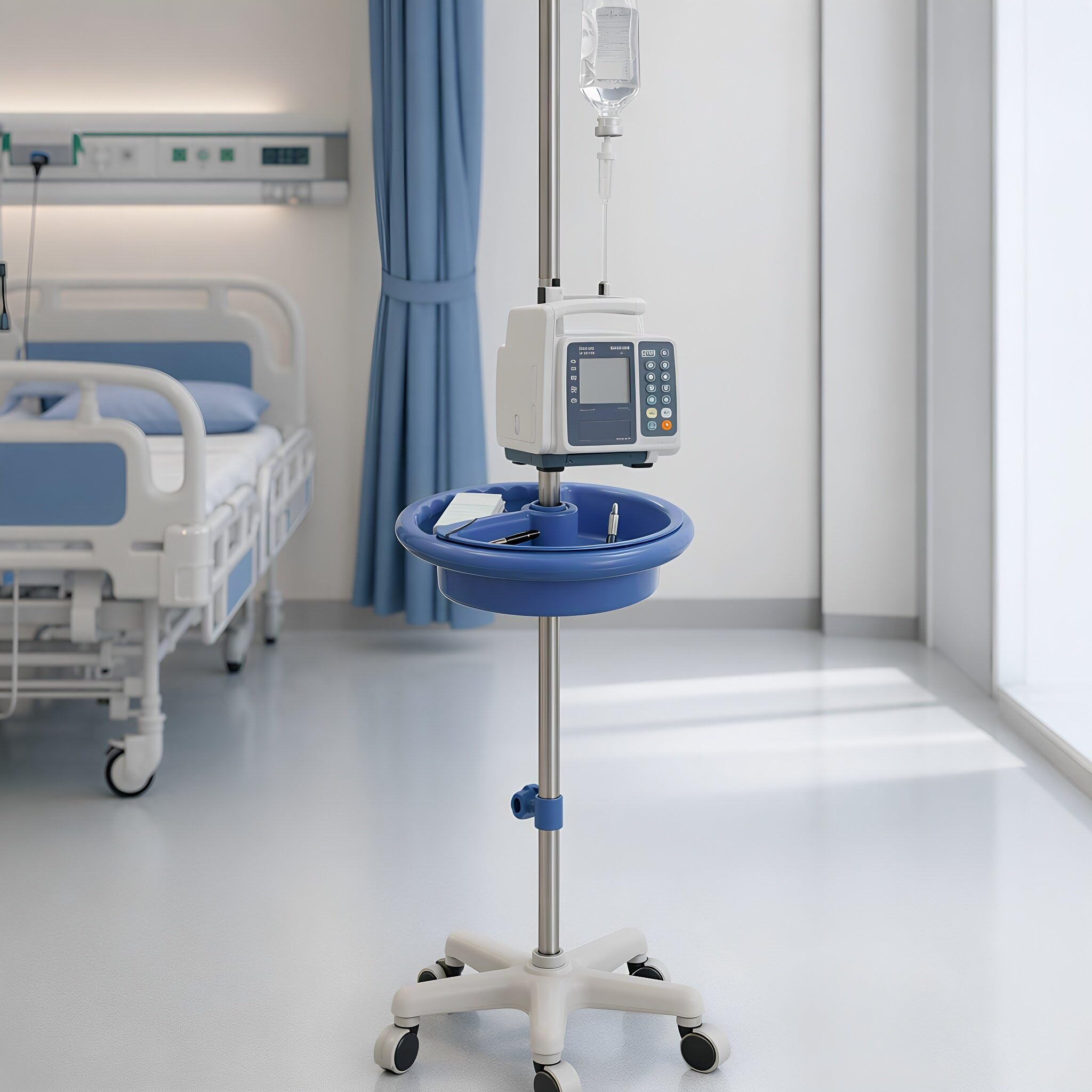 YARNOW Plato de almacenamiento redondo para soporte de goteo, bandeja azul | Accesorios para soporte de goteo, bandeja de almacenamiento para soporte de suero intravenoso, bandeja portátil para goteo