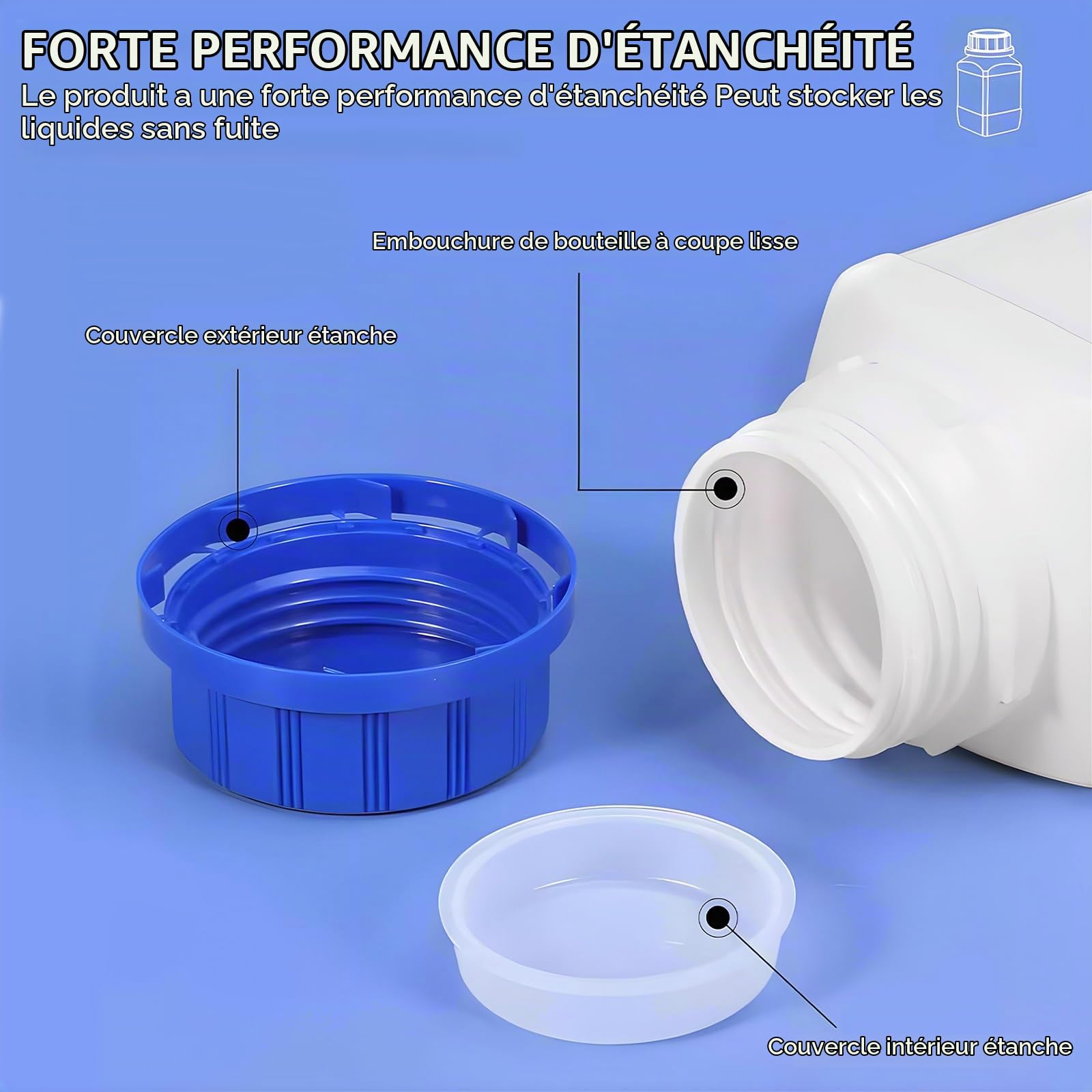 6X250ml Flacons à Col Large, Bouchon à Vis, Flacon de Laboratoire en Plastique HDPE (Blanc)