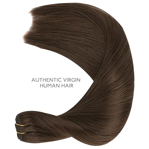 Miniatura 6 de WENNALIFE Extensiones de cabello humano real para coser, 22 pulgadas, 3.33 onzas (3.88 oz), color marrón chocolate, extensiones de cabello humano