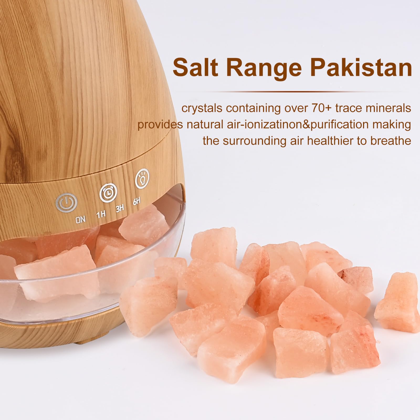 Diffusore di Oli Essenziali con Effetto Fiamma, GuKKK 200ml Diffusore di Oli Essenziali con Pietra di Sale, Aromaterapia Aromi Diffusore, Umidificatore Silenzioso con 3 Timer, per Ambiente, Casa, Spa