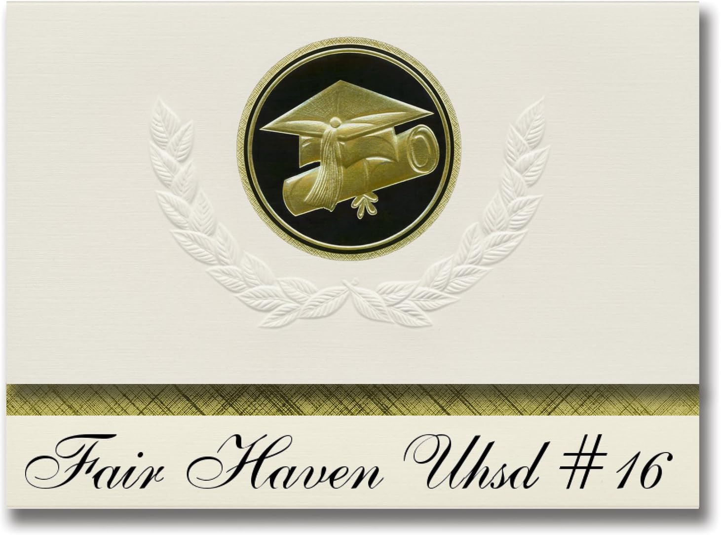 Fair Haven Uhsd #16 (Fair Haven, VT) Graduation Announcements, Presidential style, Basic package of 25 Cap & Diploma Seal. Black & Gold.