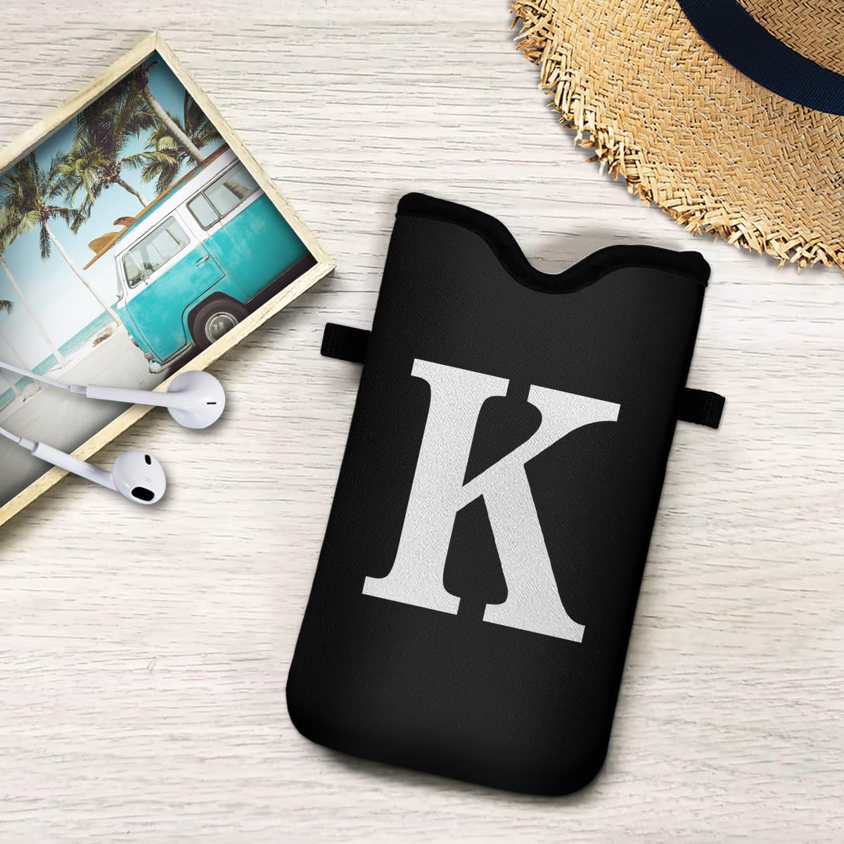 Men Women Universal Neoprene Cell Phone Pouch Sleeve 7.5 X 4.3 in Smart Mobile Protection Case Bag with Crossbody Strap/Neck Lanyard Privacy Case Covers Letter K - Image 3