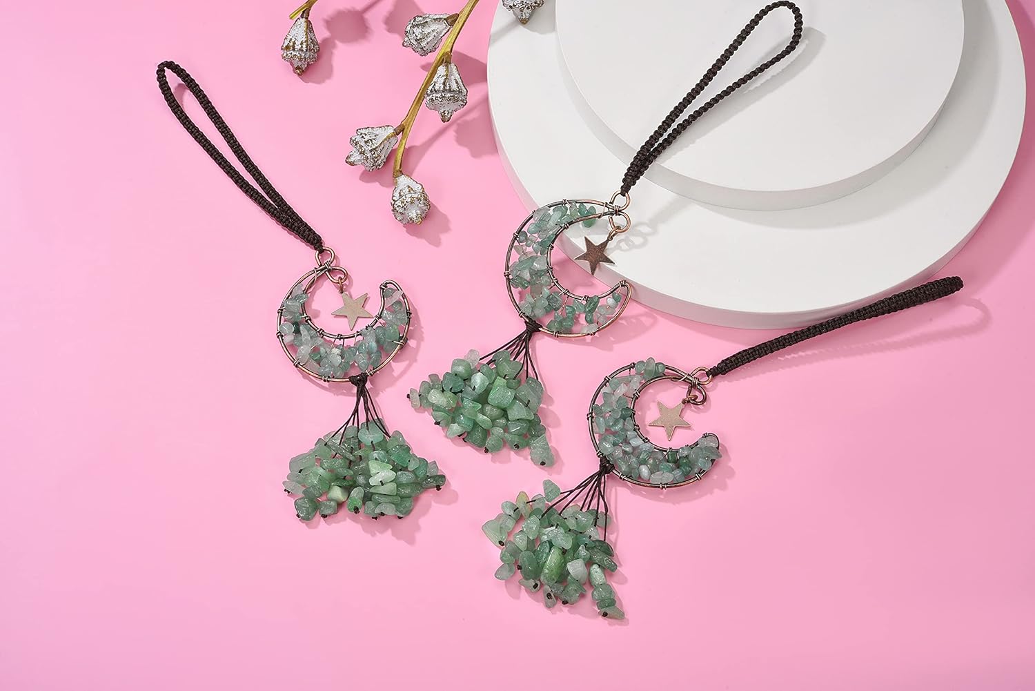 CrystalTears Green Aventurine Crystal Hanging Ornament Handmade Tree Life Wrapped Moon Healing Crystal Stones Car Rearview Mirror Hanging Acceissories Wall Home Decor Crystal Gift for Christmas 7 71bNPzTGUzL. AC SL1500