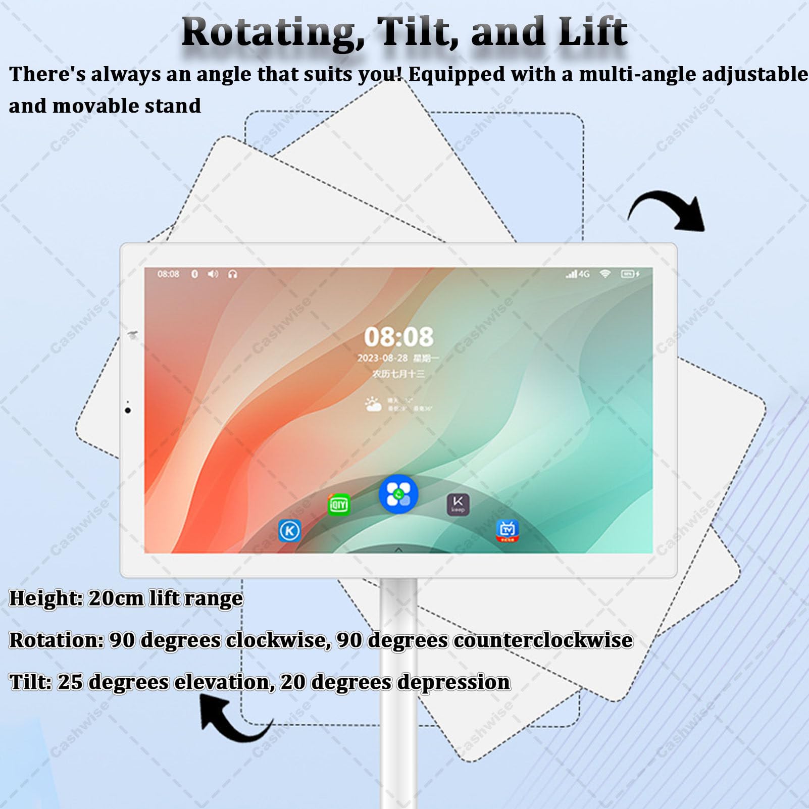Televisor portátil Inteligente de 32 Pulgadas con Ruedas, Tableta con Ruedas y Pantalla táctil, transmisión inalámbrica, operativo Android 12, batería de 6 Horas 8+128G