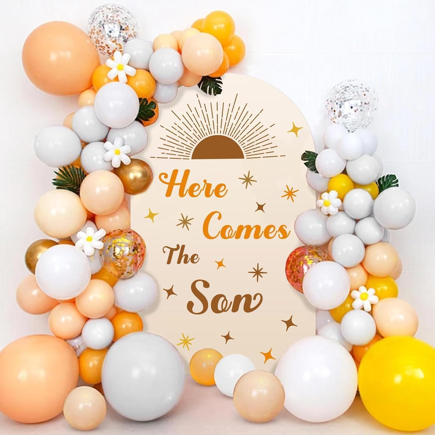 MOSITU Baby Shower Decals 19 Pcs Here Comes the Son Stickers for Boy Gender Reveal Party Backdrop Balloon Arch Decor Welcome Baby Boy Supplies - Image 3