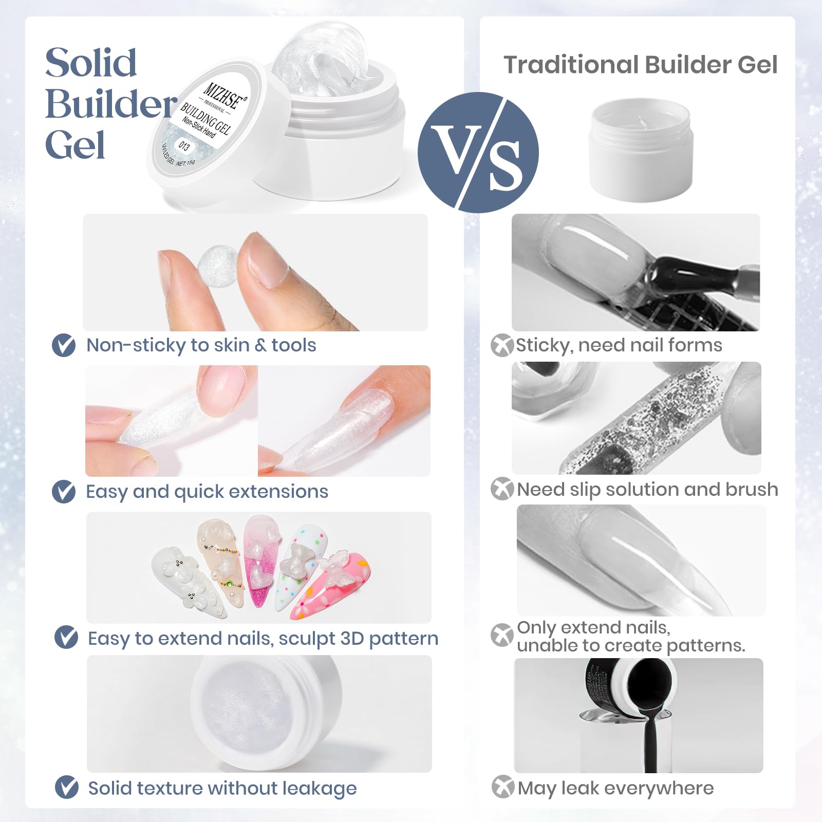 MIZHSE Builder żel do paznokci - żel 3D Nail Art, biały żel budujący do paznokci żelowych, rzeźba twardy żel do stylizacji paznokci 3D, biały, 15 g