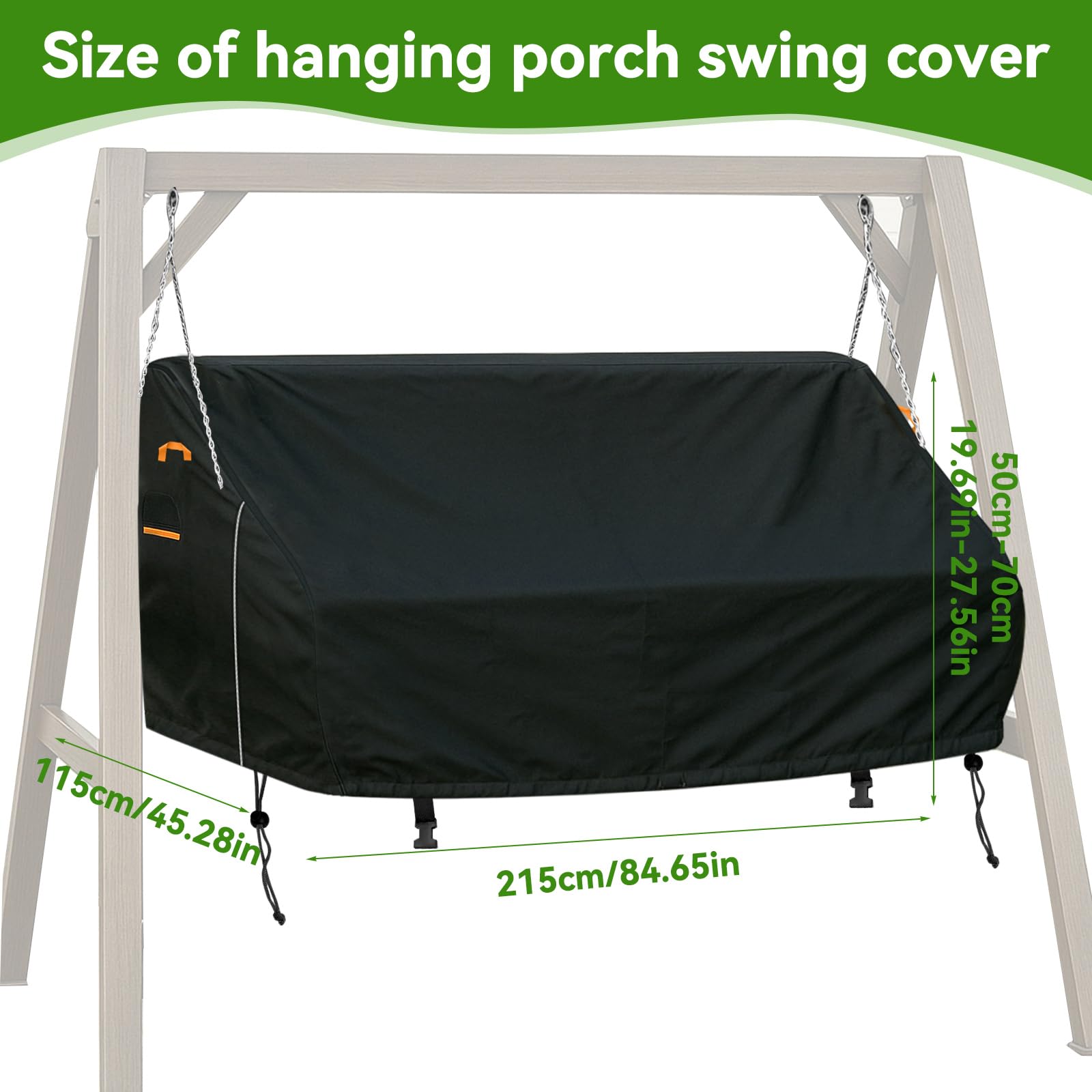 Housse de balancelle suspendue - 600D - Imperméable - Résistante aux UV - Pour extérieur, terrasse, véranda et jardin - 215 x 115 x 50-70 cm - Noir