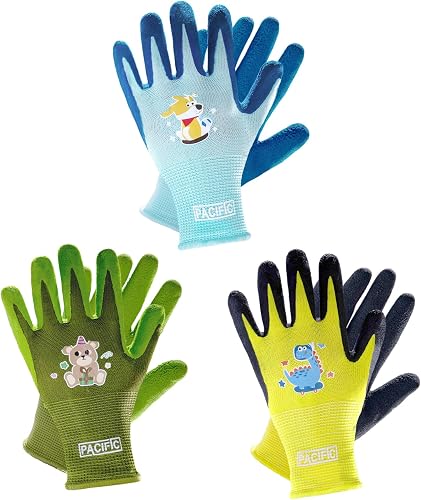 PACIFIC PPE 3 Pairs Kids Gardening Gloves for Age 3-6, Toddler Rubber Coated Garden Gloves, Kids Work Gloves, for Children, Boys and Girls, Multicolor, XXXS