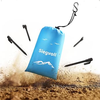 Siegvoll Beach Blanket Sand-Free 210 x 200 cm Ultralight Picnic Blanket Portable Beach Mat for Camping & Hiking Complete Set Including 4 Pegs Carabiner & Carry Bag