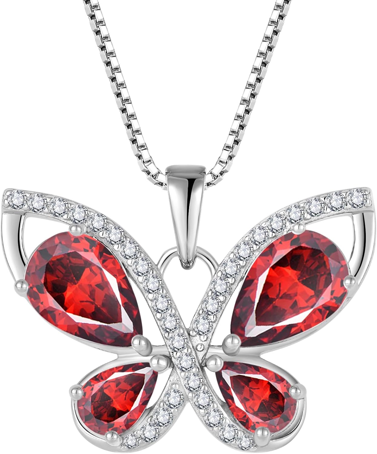 Blaniy Butterfly Necklace for Women 925 Sterling Silver Birthstone Pendant Created Gemstone Jewelry Gifts for Her