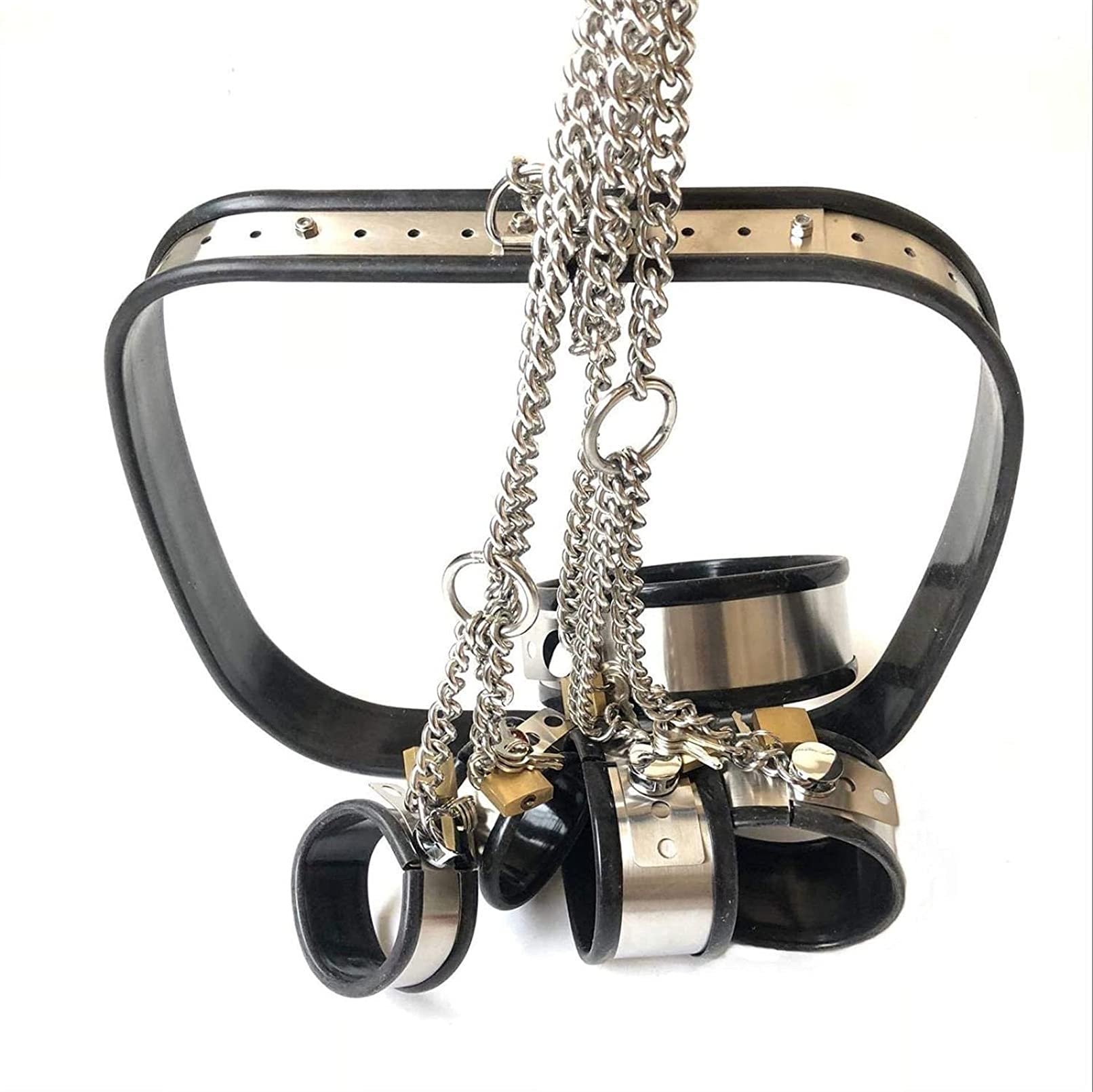 4 Teile/Satz Bondage Set Edelstahl Silikon Handschellen Fußfesseln Sklave Kragen Halsband BDSM Keuschheit Gürtel Restraint System Kit Abschließbare Sex Toys für Paare,Schwarz,100/110cm