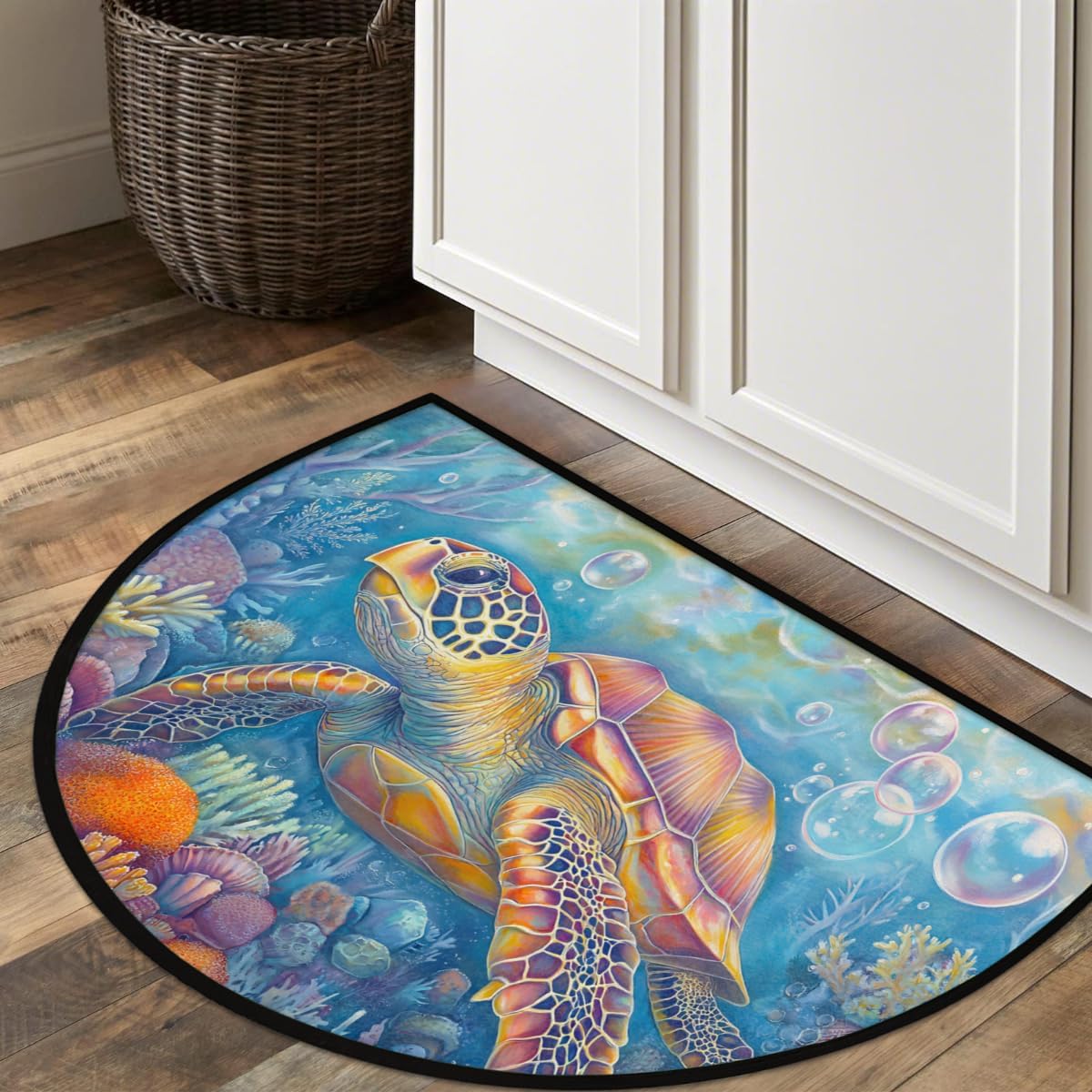 cfpolar Ocean Summer Sea Turtle Half Round Door Mat Indoor Entrance Half Circle Area Rug Semi Circular Door Mat Half Moon Rug for Floor Bathroom Living Room Bedroom Kitchen Fireplace 24"x36",A-09