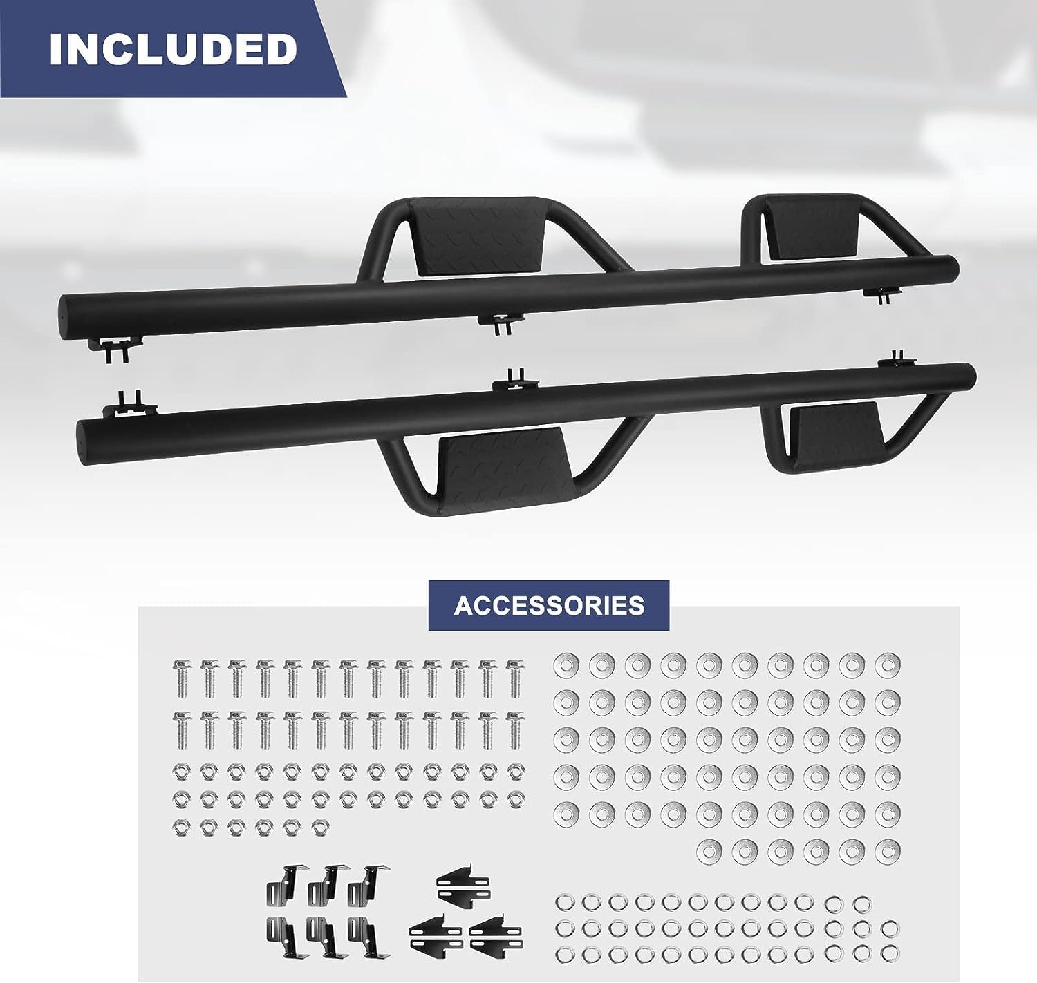 ROXX Side Steps Running Board Compatible with 2007-2018 Jeep Wrangler JK JKU Unlimited 4 Doors Only, Matte Black Powder Coated Steel Non-Slip Nerf Bars Off-Road Rock Rails