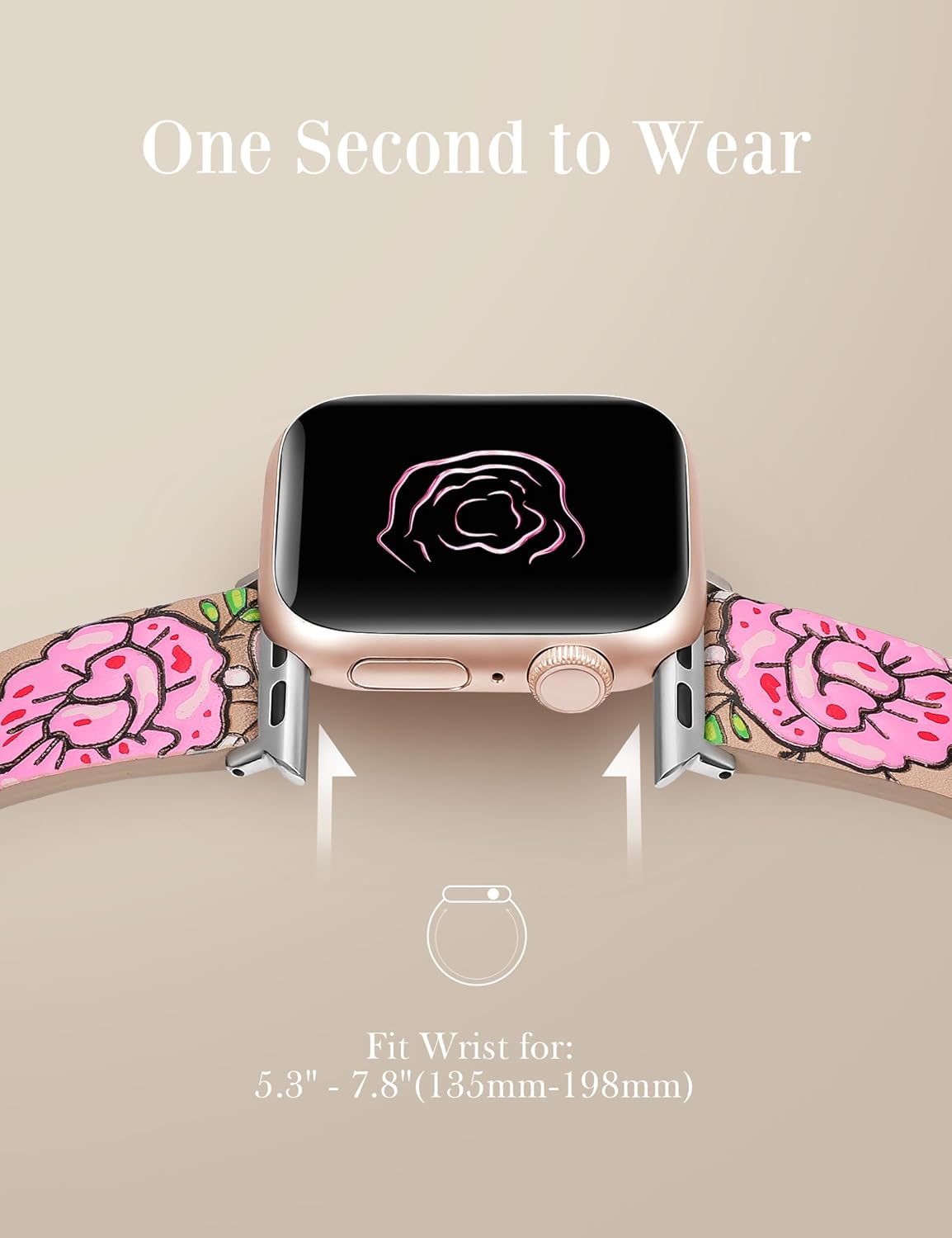 Moolia Floral Leather Band Compatible with Apple Watch Band 42/41/40/38/46/45/44/49mm Women, Cute Romantic Vintage Rose Pattern Strap for iWatch Series 11 10 9 8 7 6 5 4 3 2 1 SE/Ultra(1/2/3)