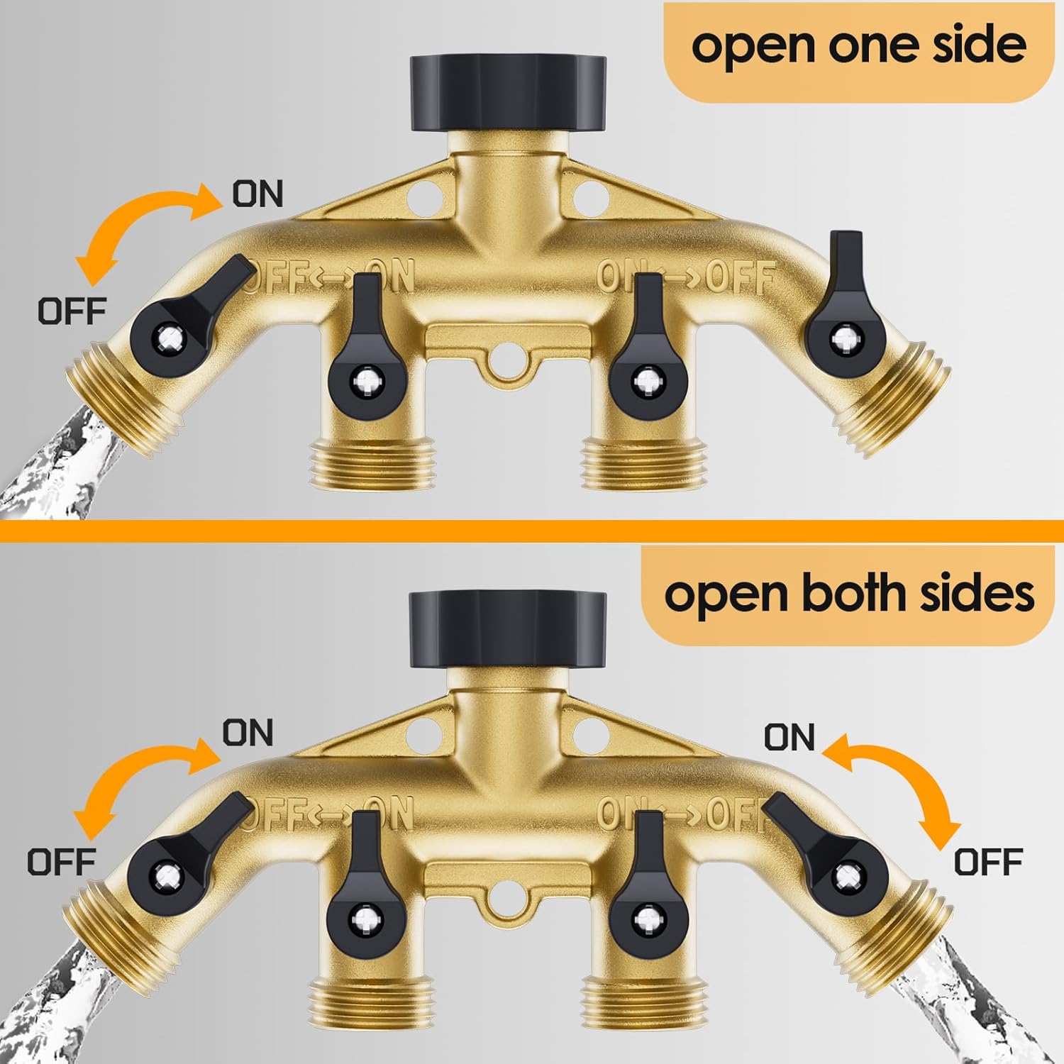 5/8" Hot/Cold Short Leader Garden Water Hose+Heavy Duty Brass Garden Hose Splitter 4 Way