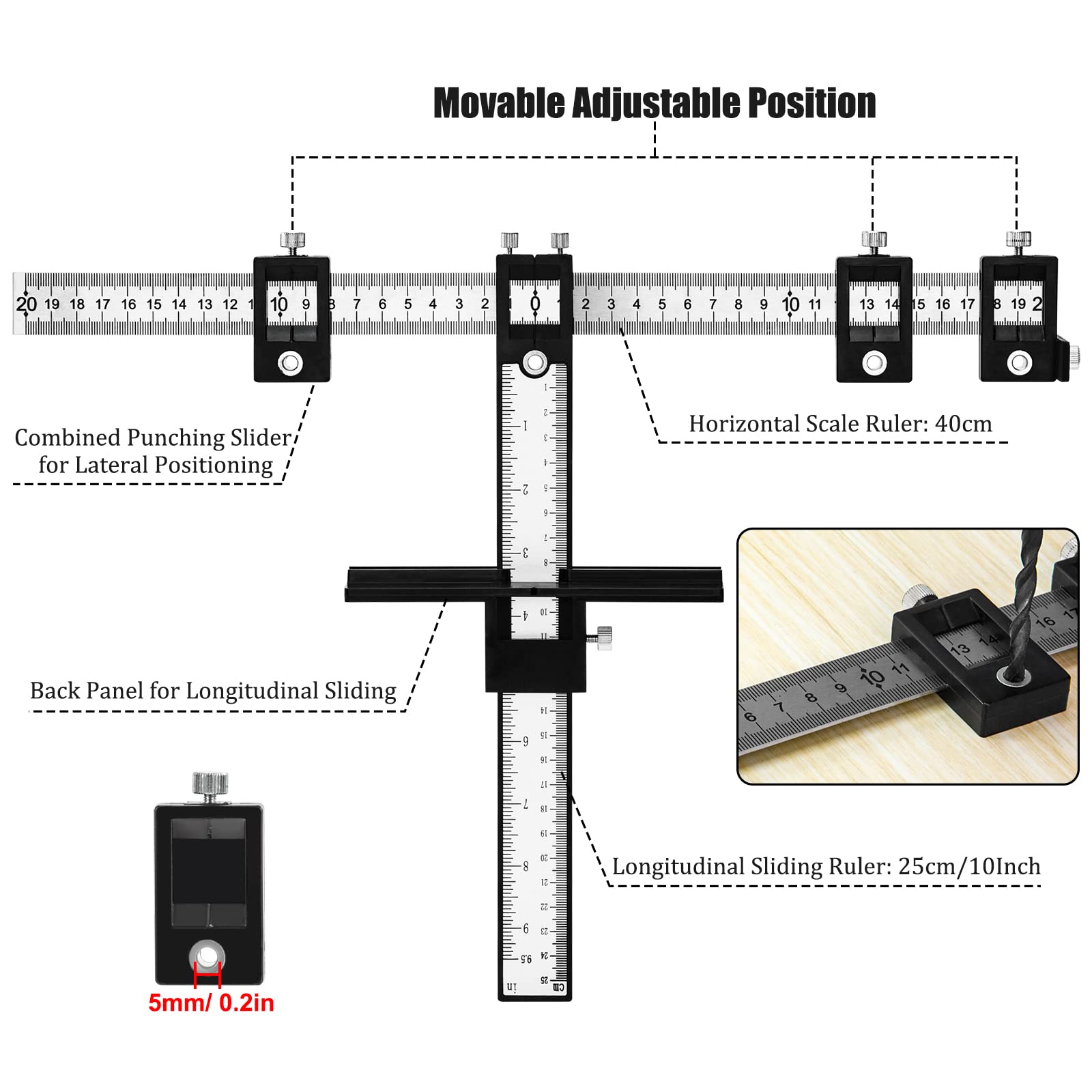 Guida per Foratura Rimovibile Localizzatore di Punzoni per Legno Dima di Posizionamento per Lavorazione del Legno, Armadi, Cassetti