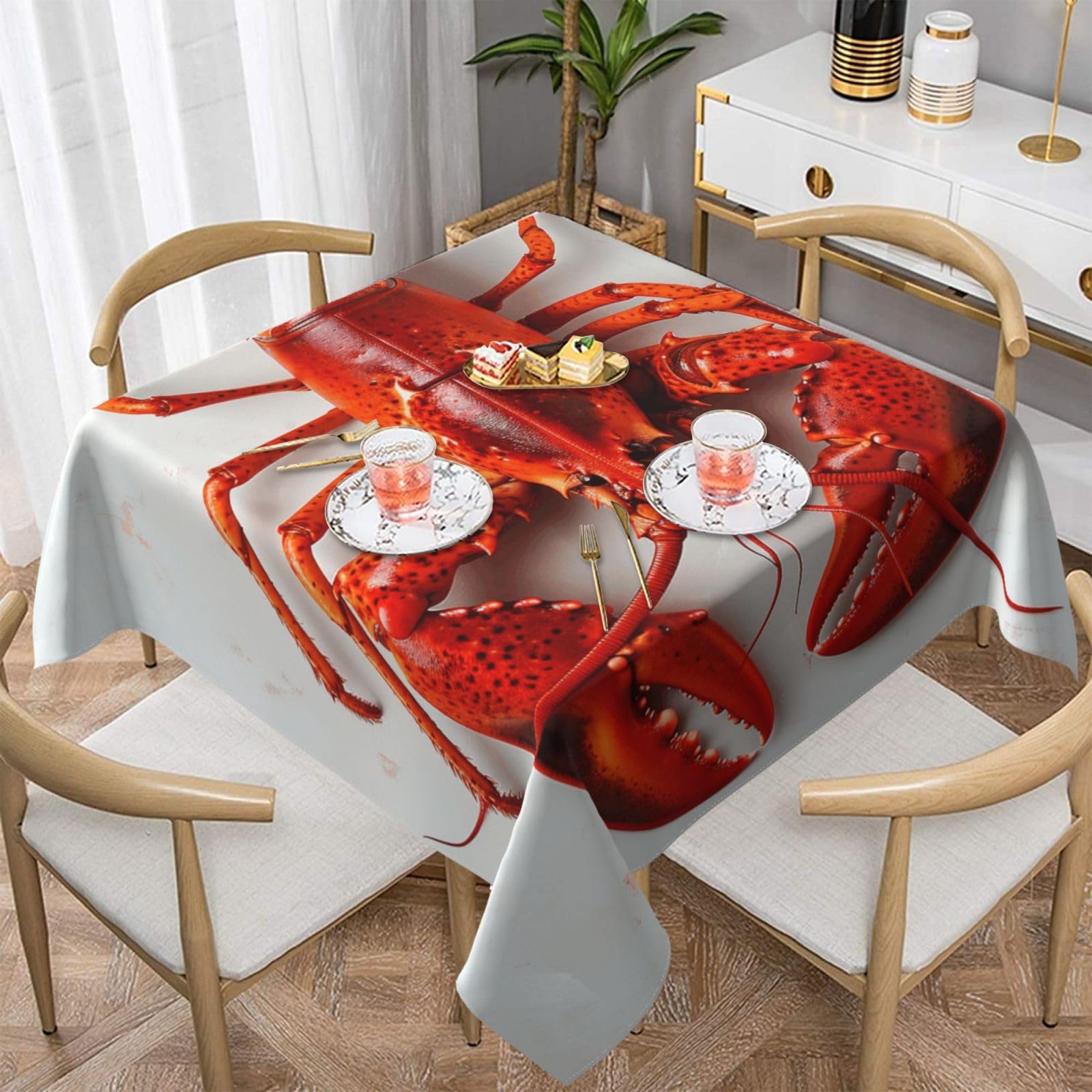WPKJU Lobster Printed Square Tablecloth 60x60 inch Water Resistant Table Cover Washable Rectangle Table Cloth for Dining Tables