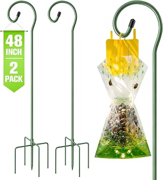 48 Inches Japanese Beetle Trap Stand with Shepherd Hooks for Outside, Metal Rack with 5-Prong Base for Hanging Japanese Beetle Traps - Trap Not IncludedGreen,2 Pack