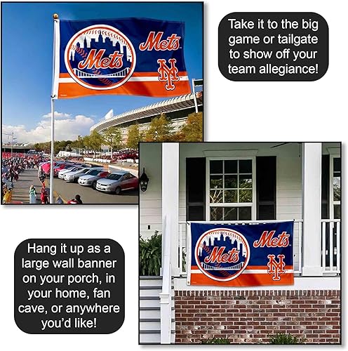 Miniatura 4 de Bandera con logotipo de los New York Mets de 3 x 5 pies con ojal