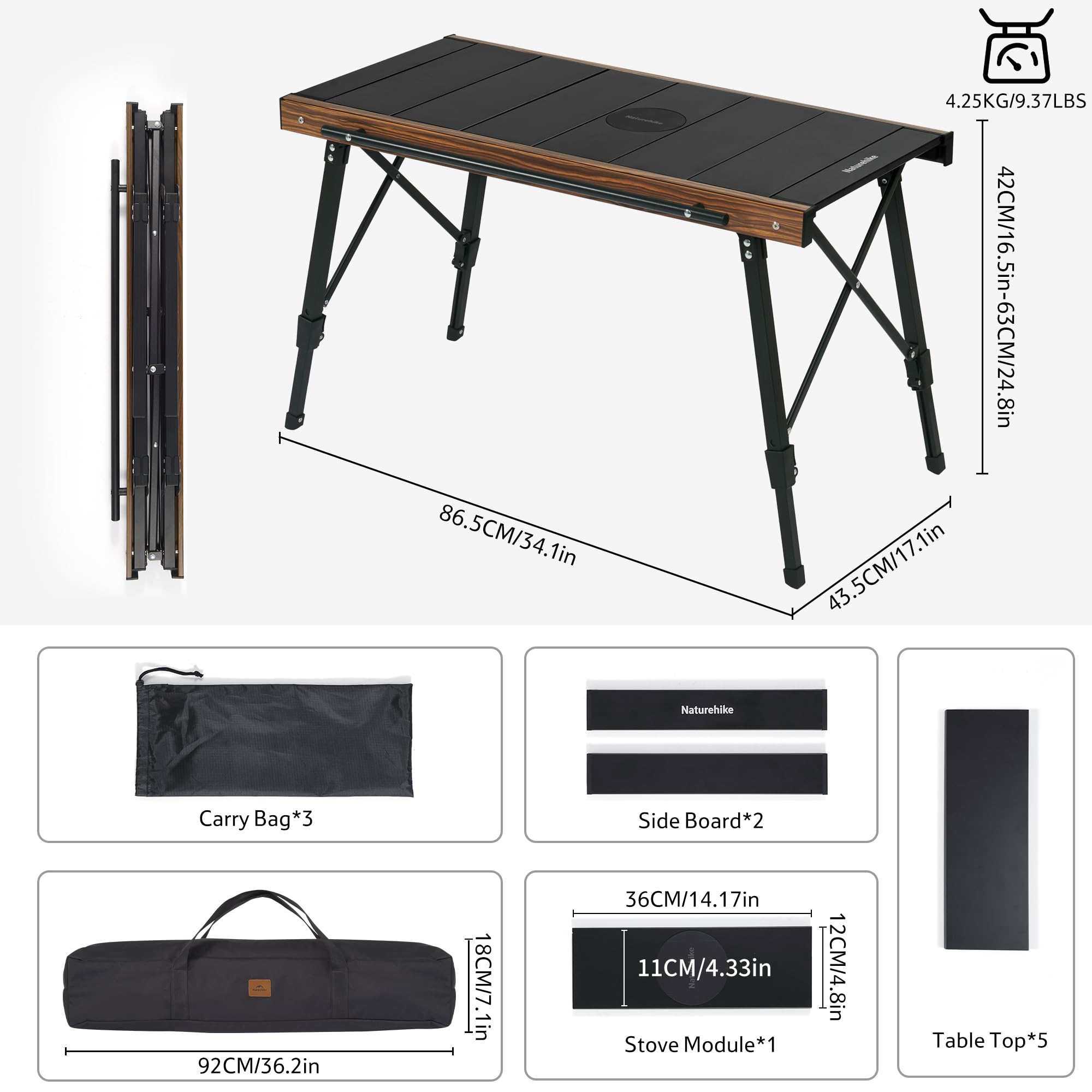 Naturehike IGT Mesa de camping portátil plegable de altura ajustable, mesa plegable de aluminio, fácil configuración para senderismo, barbacoa, jardín y viajes