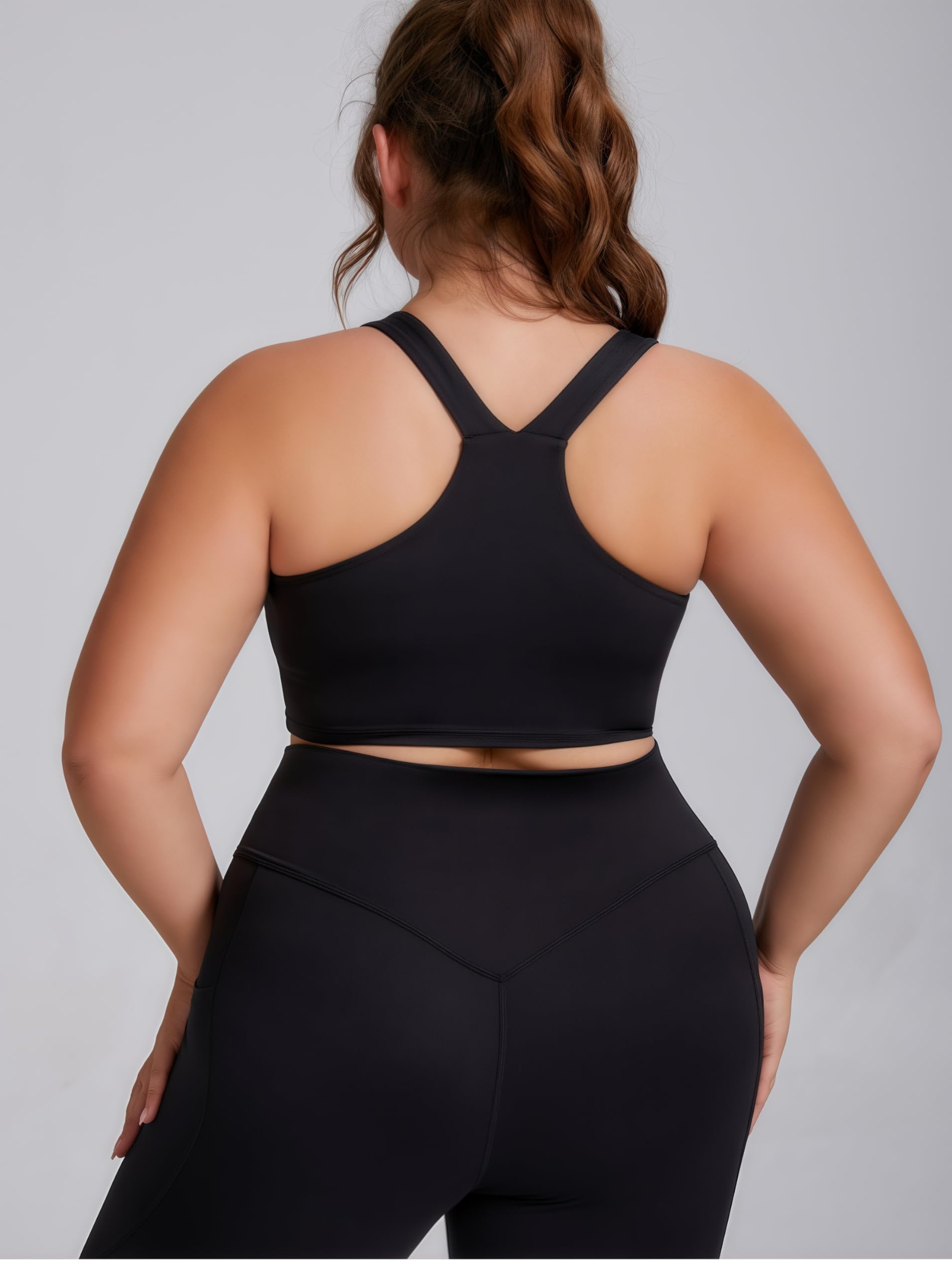 Generisch Plus-Size Damen Workout-Set, Sport-BH mit Shockproof-Support und Leggings mit M-förmigem Hüftlifting, Seitentaschen