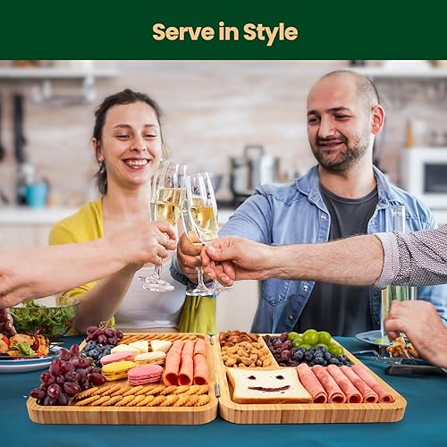 Miniatura 5 de Tablas de embutidos plegables, juego de tabla de queso de bambú y cuchillos, juego de tablas de charcutería para charcutería de carne y queso,