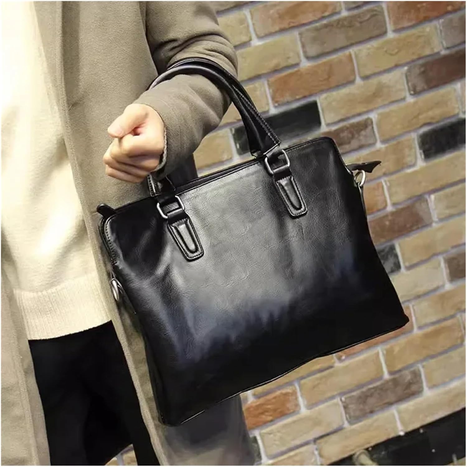 Briefcase Business Leather Briefcase For Men, Version Shoulder Bag, Casual Crossbody File