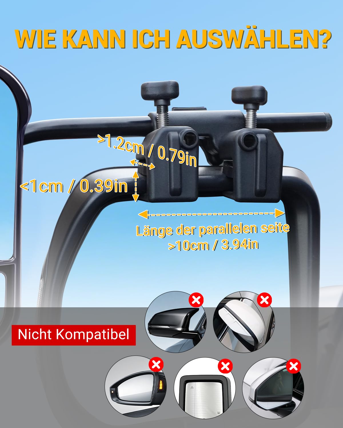 Wohnwagen Spiegel Auto Caravanspiegel Spiegelverbreiterung Wohnwagen Universal Doppelter Konvexer Spiegel mit Klemmen und Integriertem Regenabweiser für PKW (2 Stück)